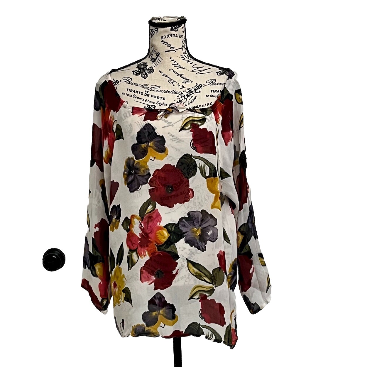 Sunstreak by Newport News 90s Vintage Floral Sheer Tunic Blouse M | Boho Retro
