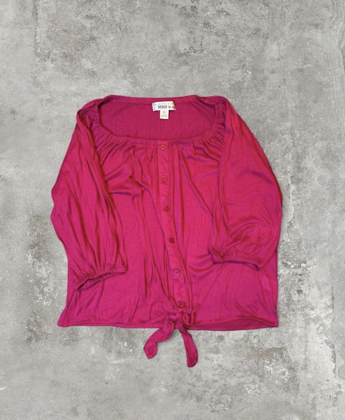 Derek Heart Plus Magenta Tie-Front Peasant Blouse – Size 2X