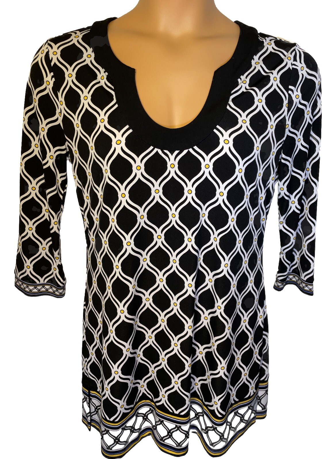 White House Black Market tunic black white knit windowpane pattern size M
