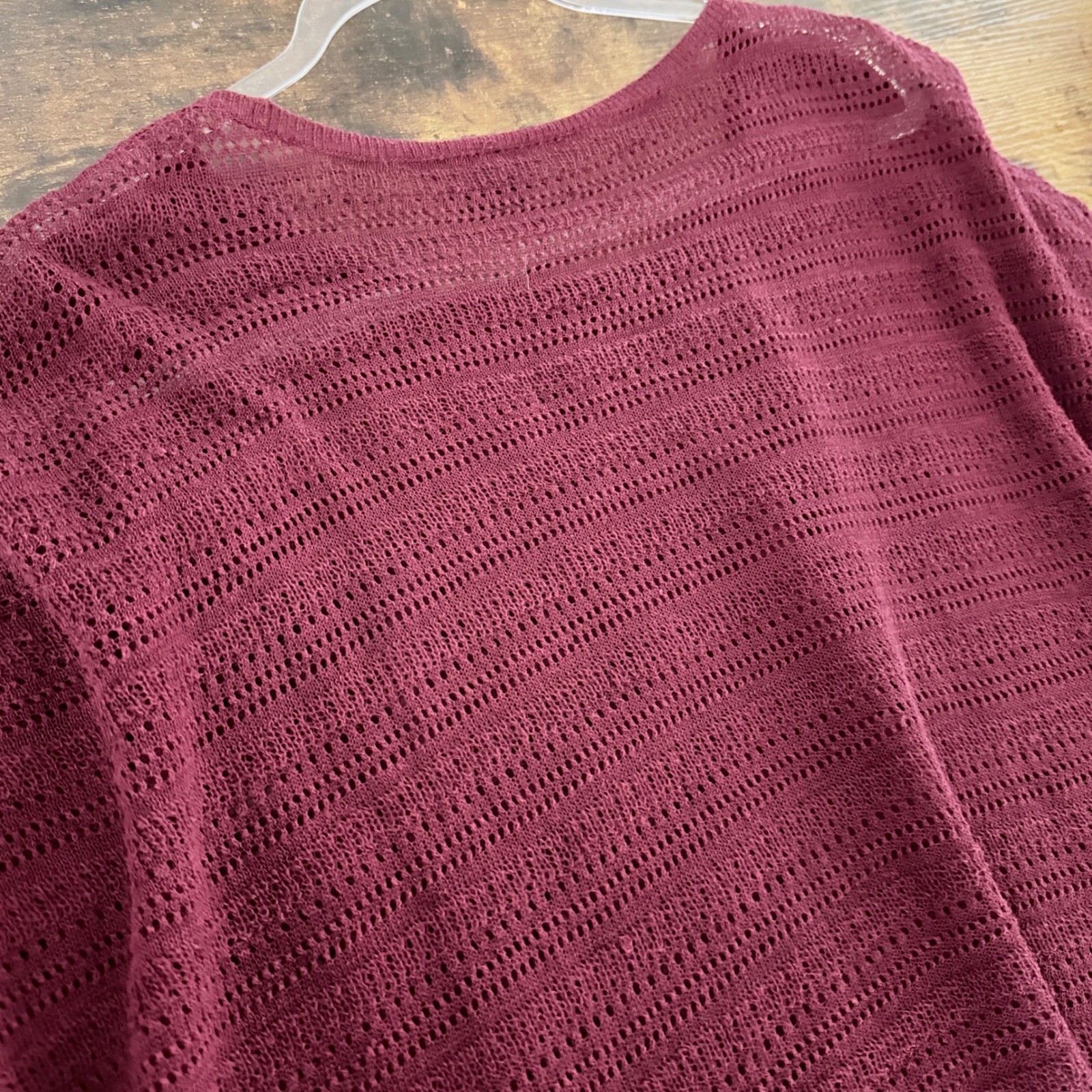 Coldwater Creek Tessa Tonal Sweater Short Sleeve Embroidered Top Red Wine 24653