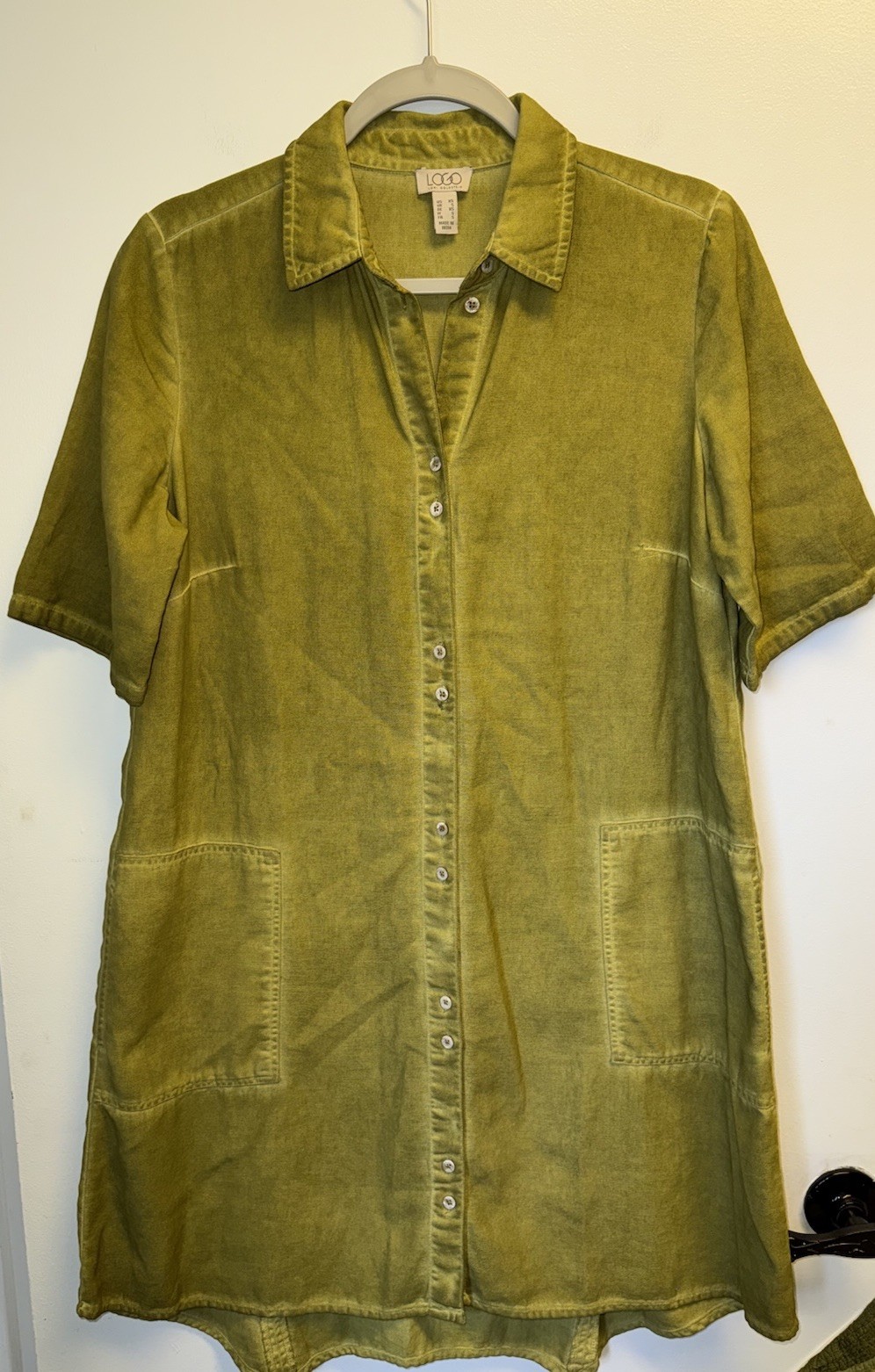 LOGO By Lori Goldstein Distressed Canvas Button Front Tunic Dress Top Size XS