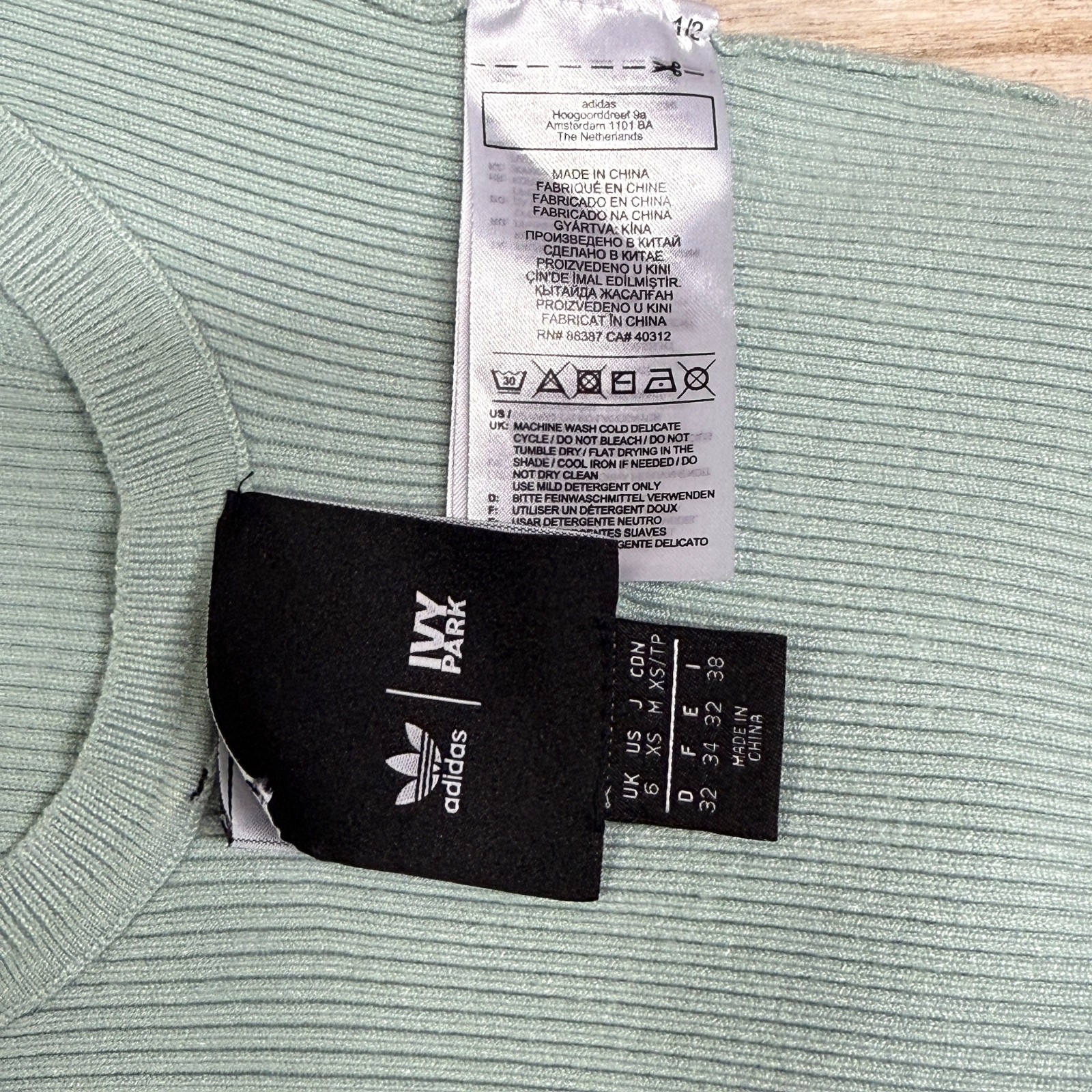 Ivy Park x Adidas Striped Ribbed Knit Mint Green Sleeveless Tank Bodysuit XS