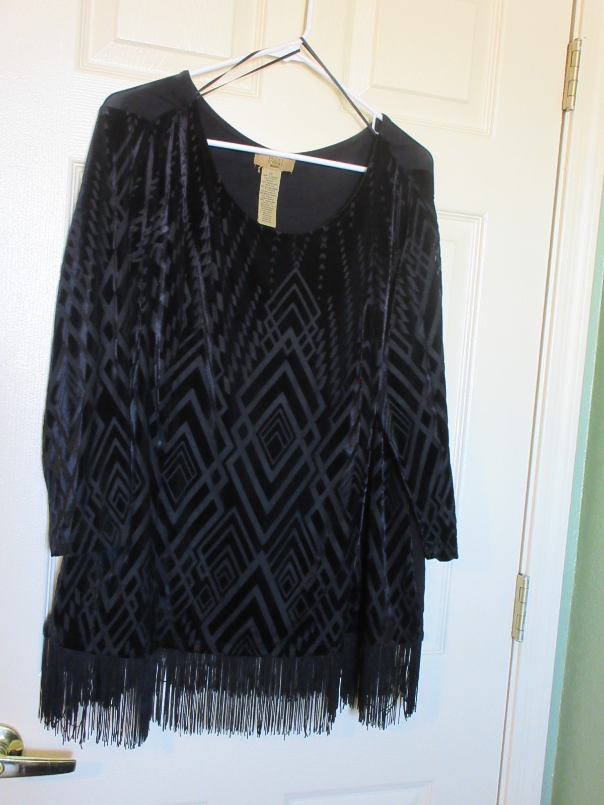 Valerie Stevens Women’s Boho Art Deco Flapper Top SZ 2X Fringe Hem Black Goth