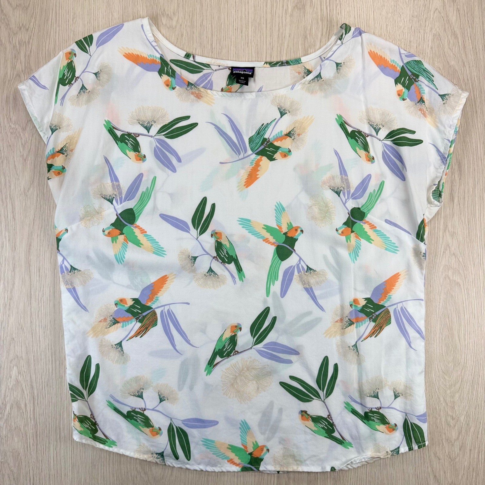 Bird Print Blouse Patagonia XS Tropical Nature Outdoor Travel