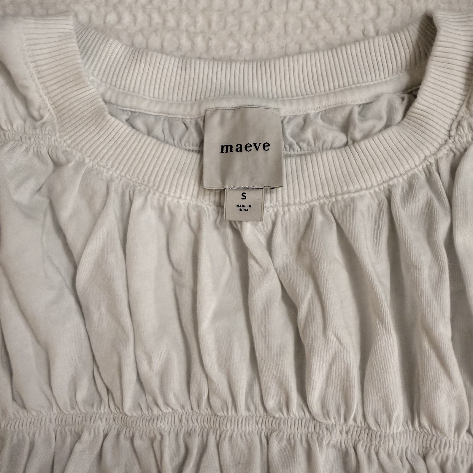 Anthropologie Maeve Top Shirt white Shirred Tiered Blouse Coastal Beach Womens S