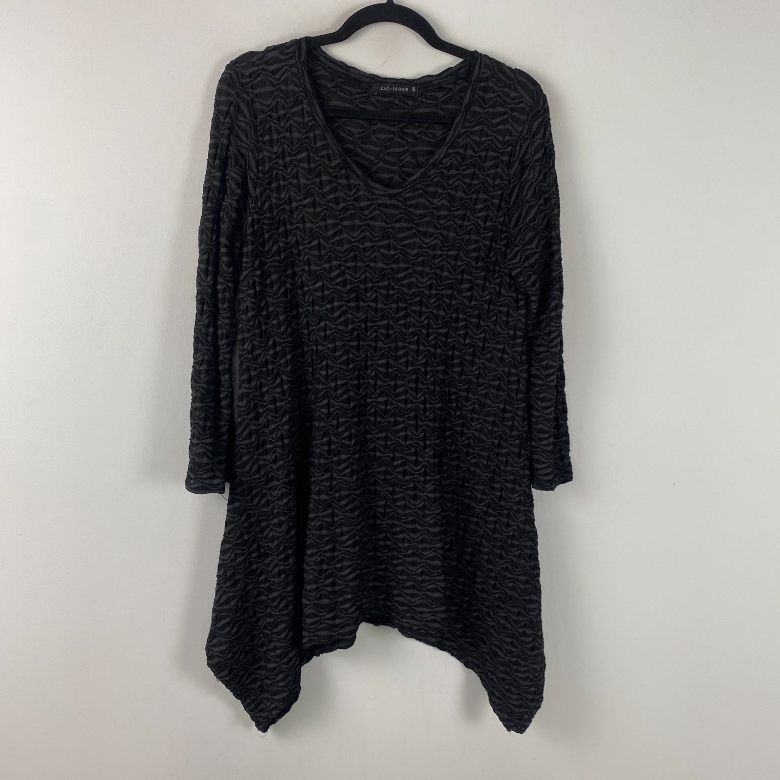 Cut Loose A-Line Asymmetric Tunic Size Medium Textured Gray Black 3/4 Sleeves
