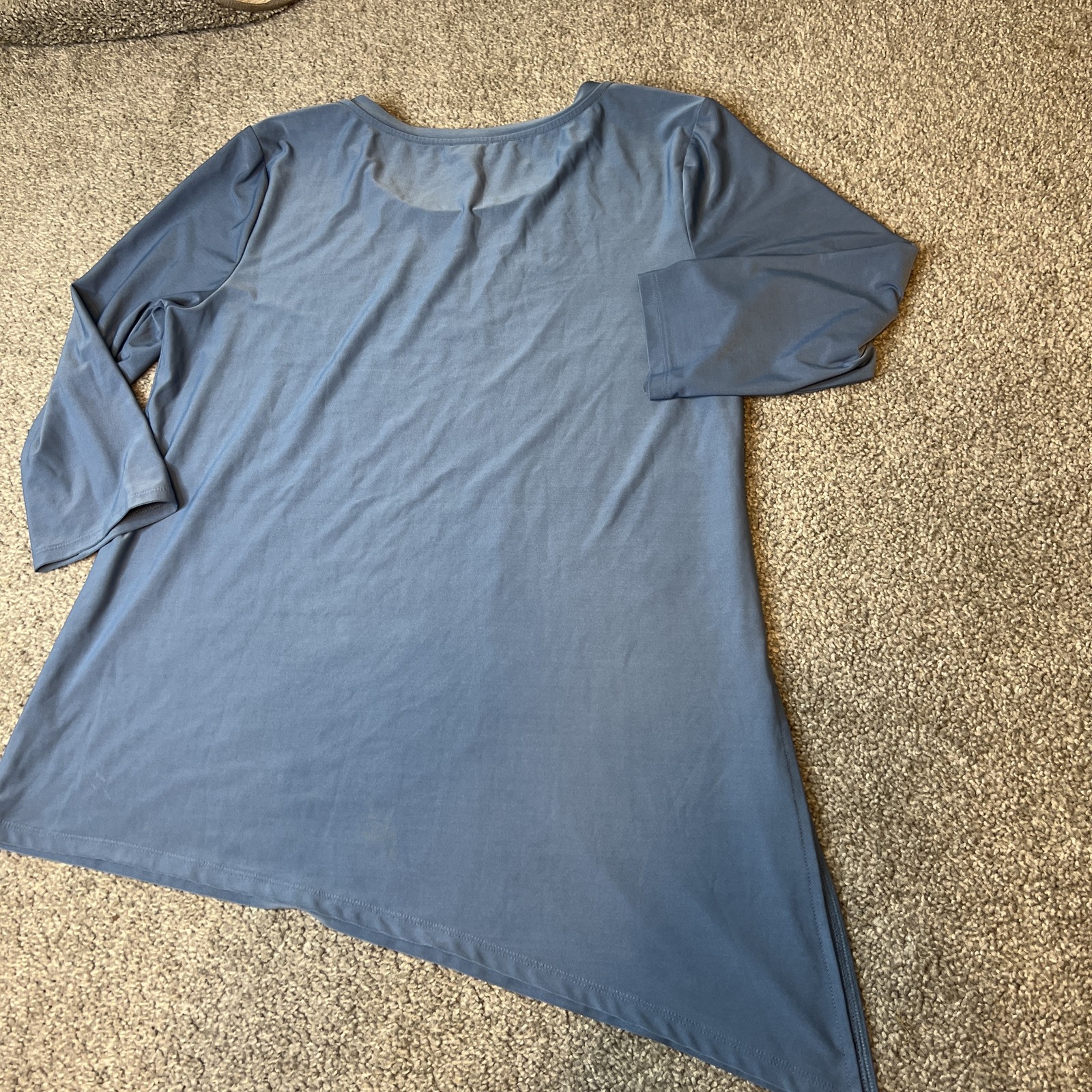 Halston Tunic Shirt Womens Medium Blue Asymmetrical Hem 3/4 Sleeve Stretch Top