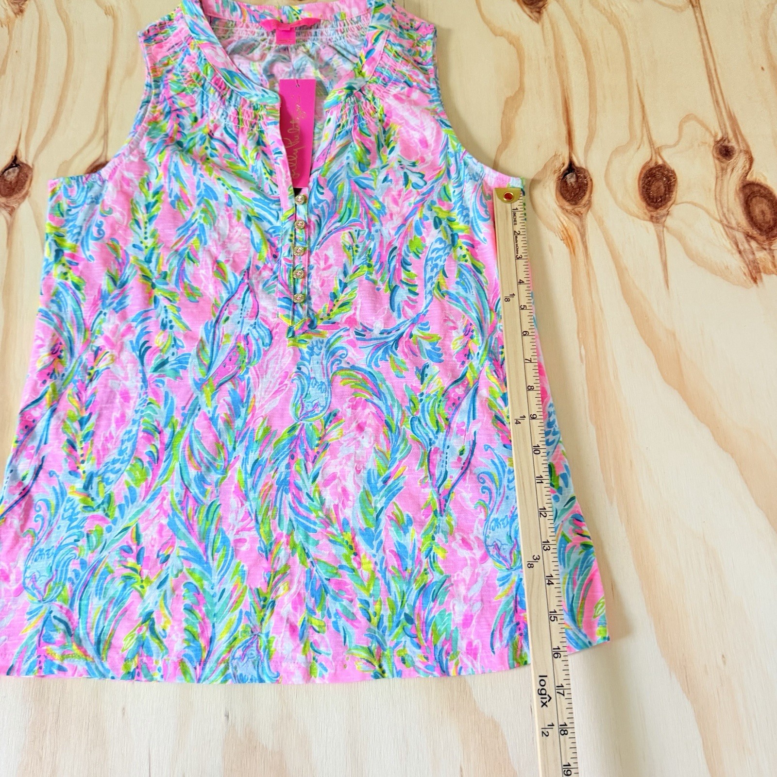 Lilly Pulitzer Size S Essie Unicorn of the Sea Pink Green Tank Top Sleeveless