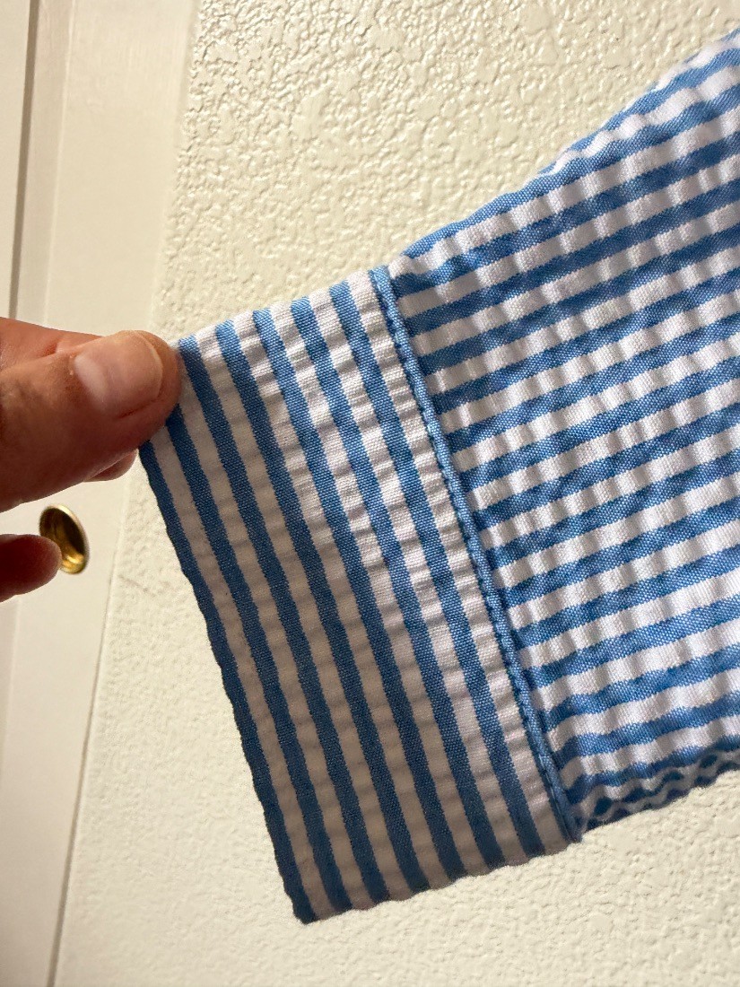 Joan Rivers Womens Seersucker Shirt Blue White Stripe Button Down SP