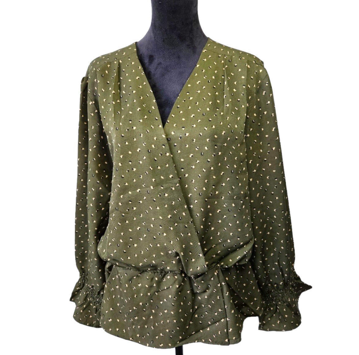 Oat New York | Long Sleeve Dark Olive Green Print Blouse