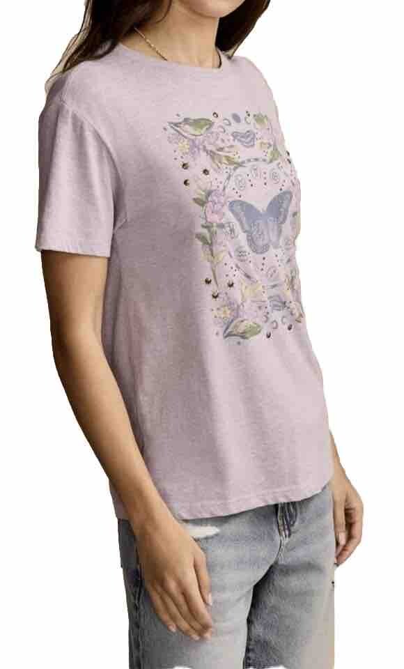 Lucky Brand Women’s T-Shirt Lavender Butterfly Zodiac Floral Graphic Art Tee NWT