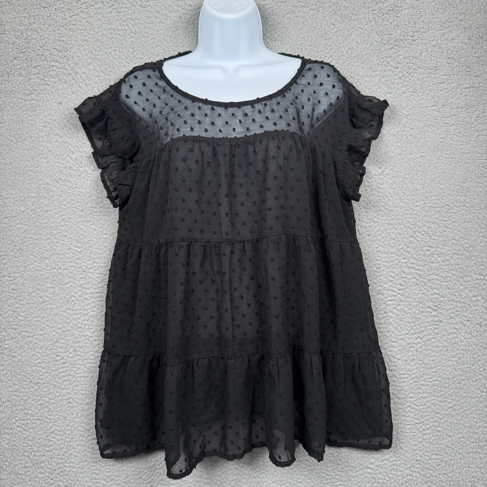 Whimsigoth Top Womens M Black Tiered Sheer Goth Flutter Sleeve Dark Coquette
