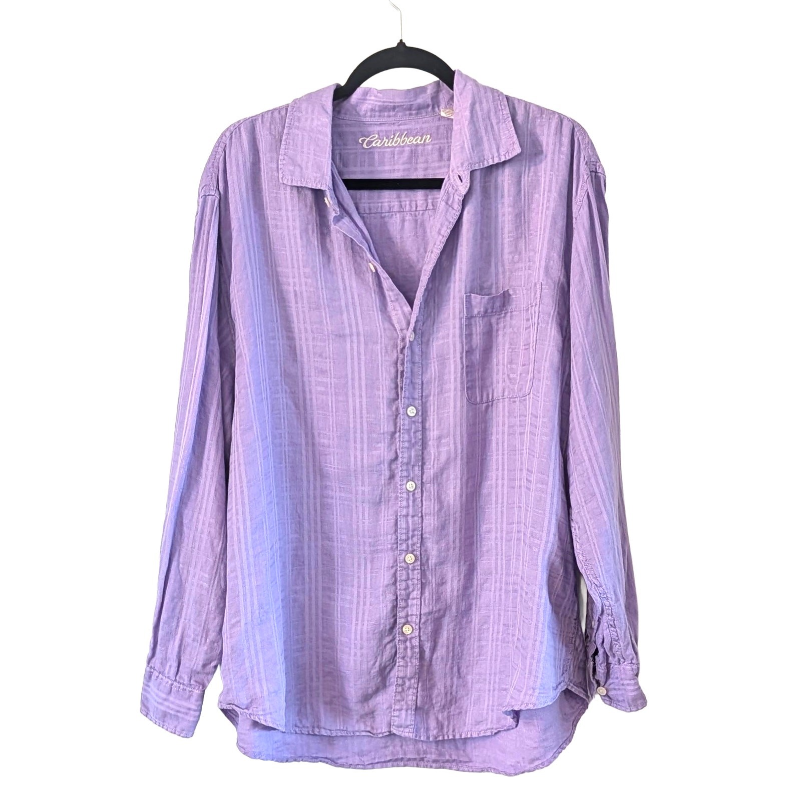 Linen Cotton Blend Button Down Shirt XL Lilac Beach Cover Up Coastal Resort