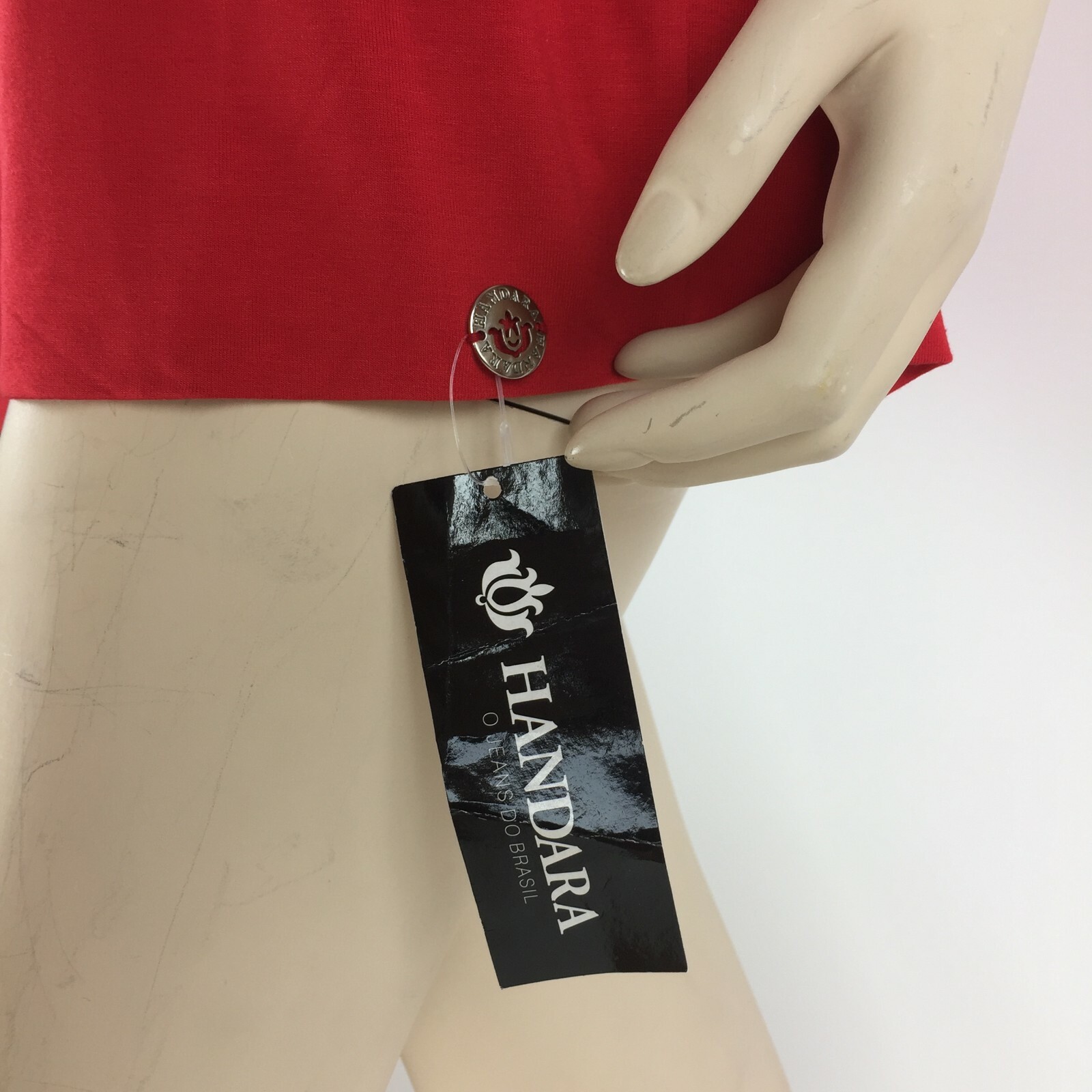 Handara One Shoulder Top XL Womens Red Black Made in Brazil Blouse NWT