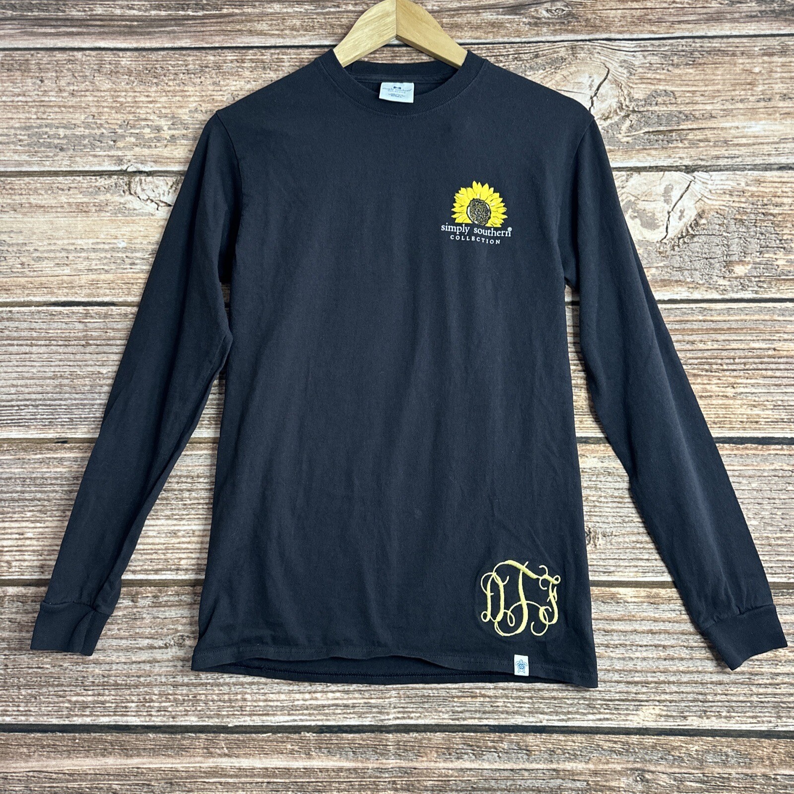 Simply Southern Shirt Womens Small Black Long Sleeve Sunflower Nature Outdoor
