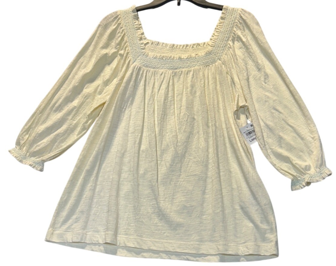Style&Co. Womens Size Large Smocked Boho Blouse Top New Nostalgia Whisper White