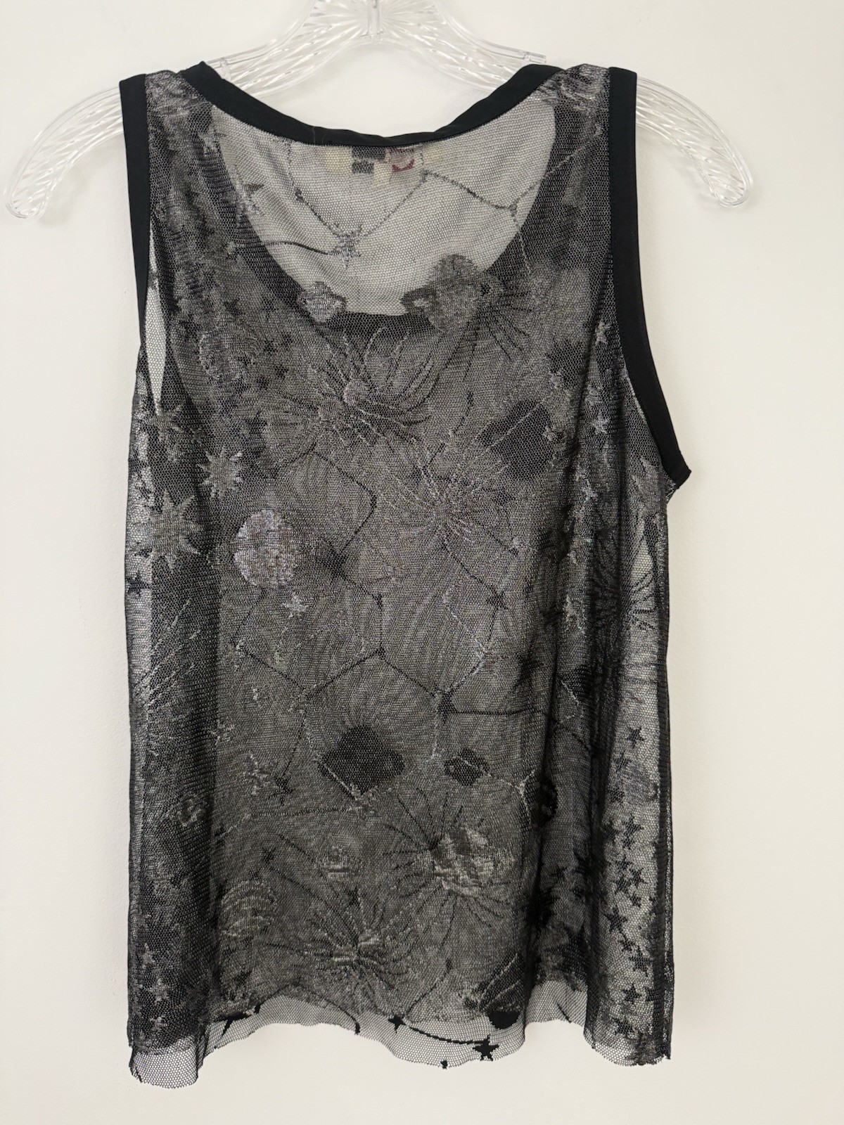 OLE by KOTON Celestial Mesh Knit Sheer TOP Small Black Whimsigoth Stars Planets