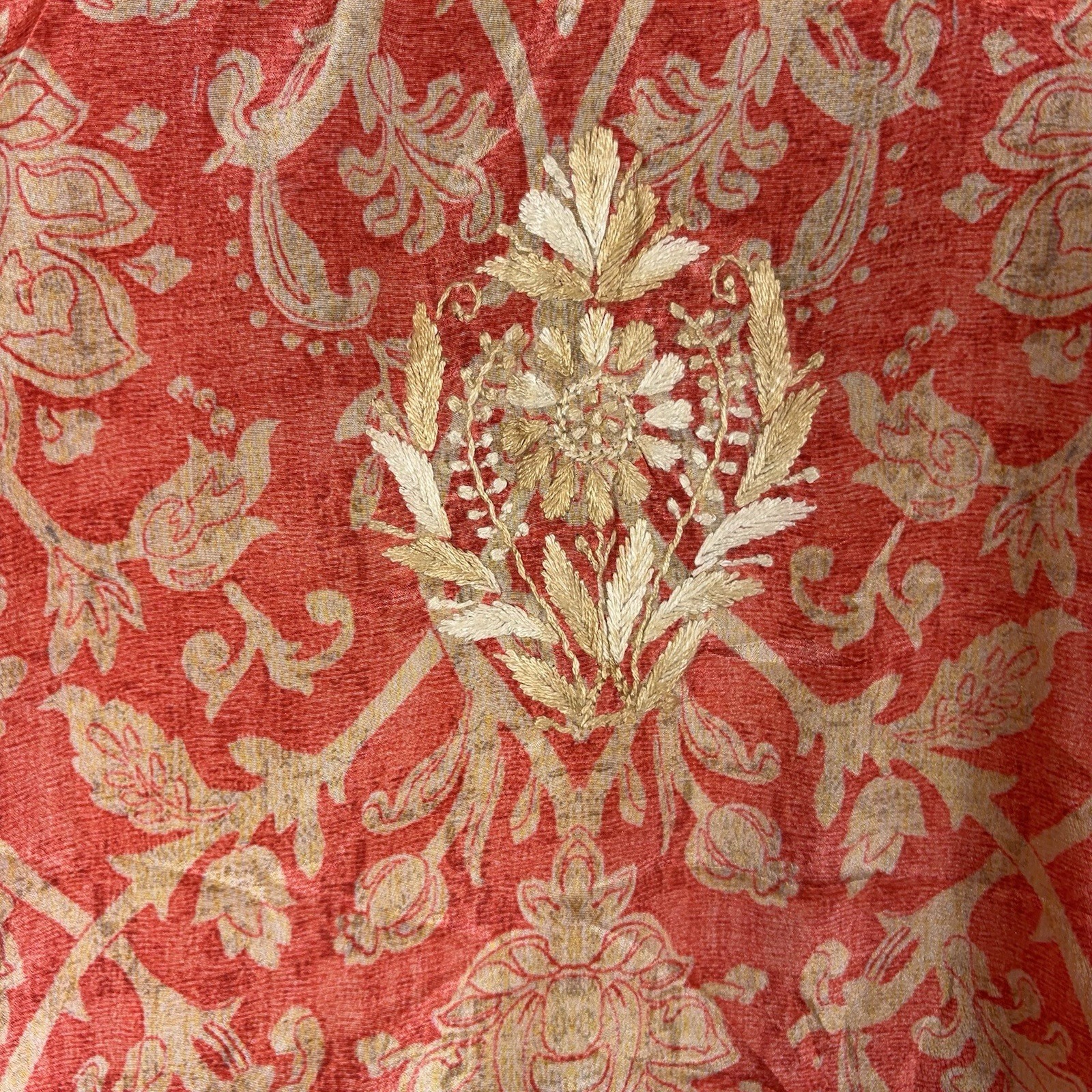 Sevya Handmade Kaftan Poncho One Size Red Polysilk Embroidered Boho