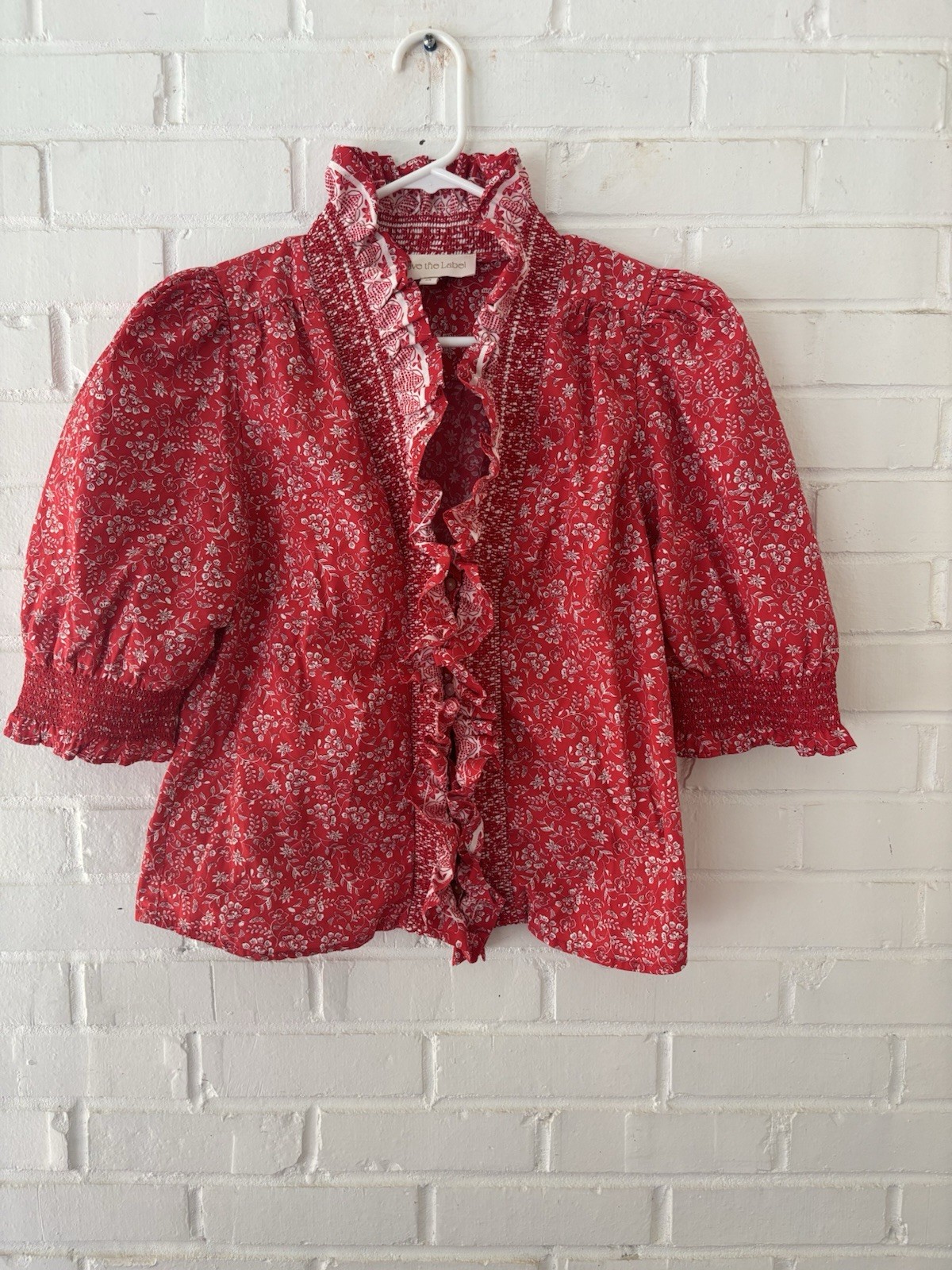 Love the Label Zuri Top Floral Puff Sleeve Ruffle Rosemary Dreamscape Size M