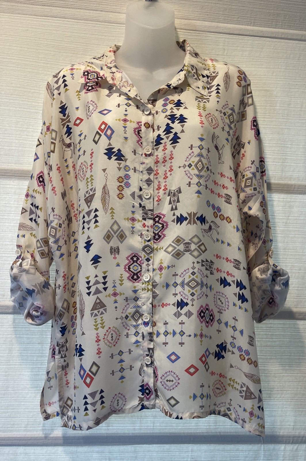 Pete & Greta Johnny Was Southwestern Cowboy Horses Tunic Blouse~Sz. M~Looks New