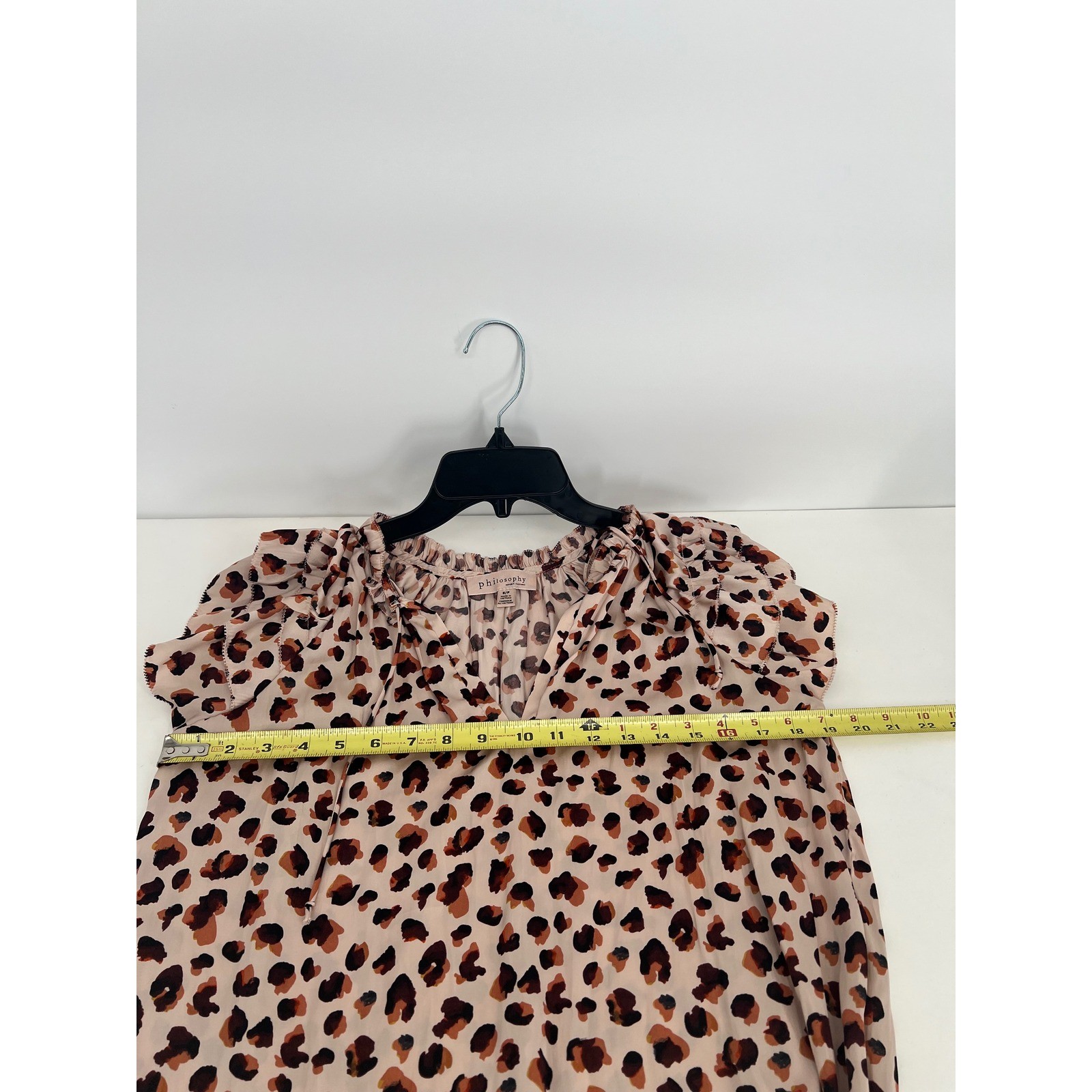 Philosophy Republic Clothing Leopard Print Ruffle Sleeve Blouse Tan Brown Small