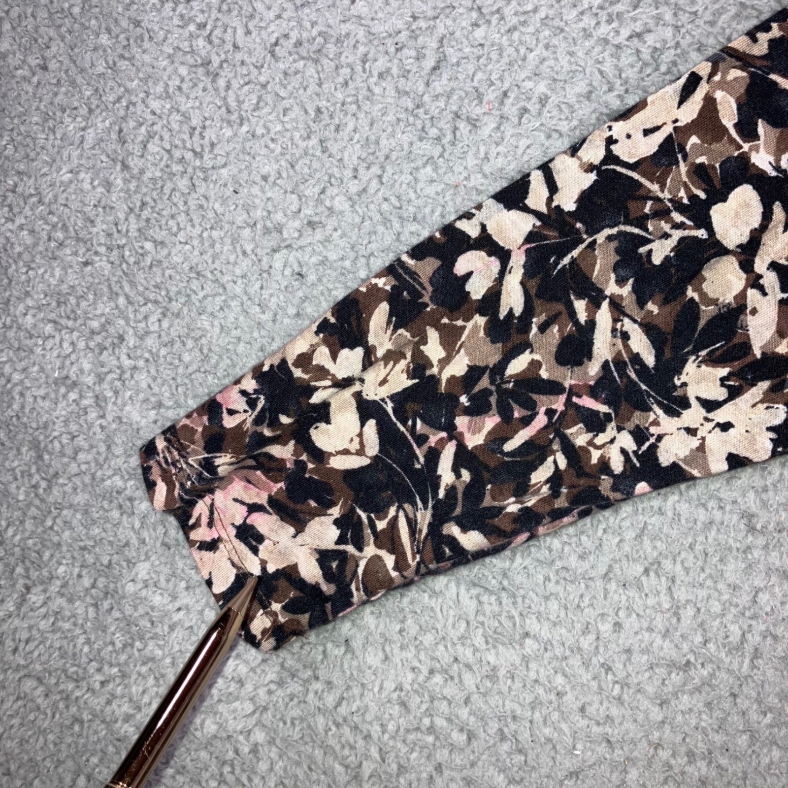 Floral Cottagecore Top Small Brown Scoop Neck Cotton Earthy Neutral Classic L/S