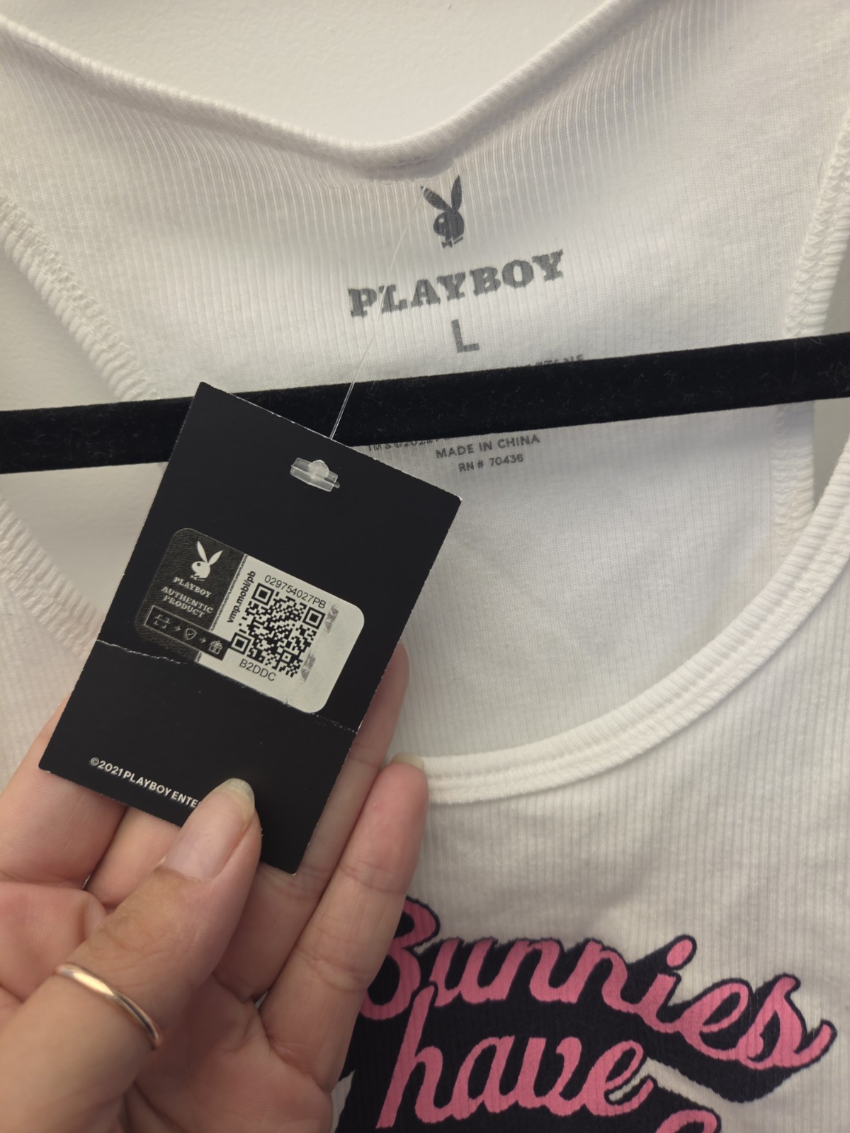 NWT Playboy Tank Top Women Bunny AOP Cropped Scoop Neck Bunnies Have More Fun