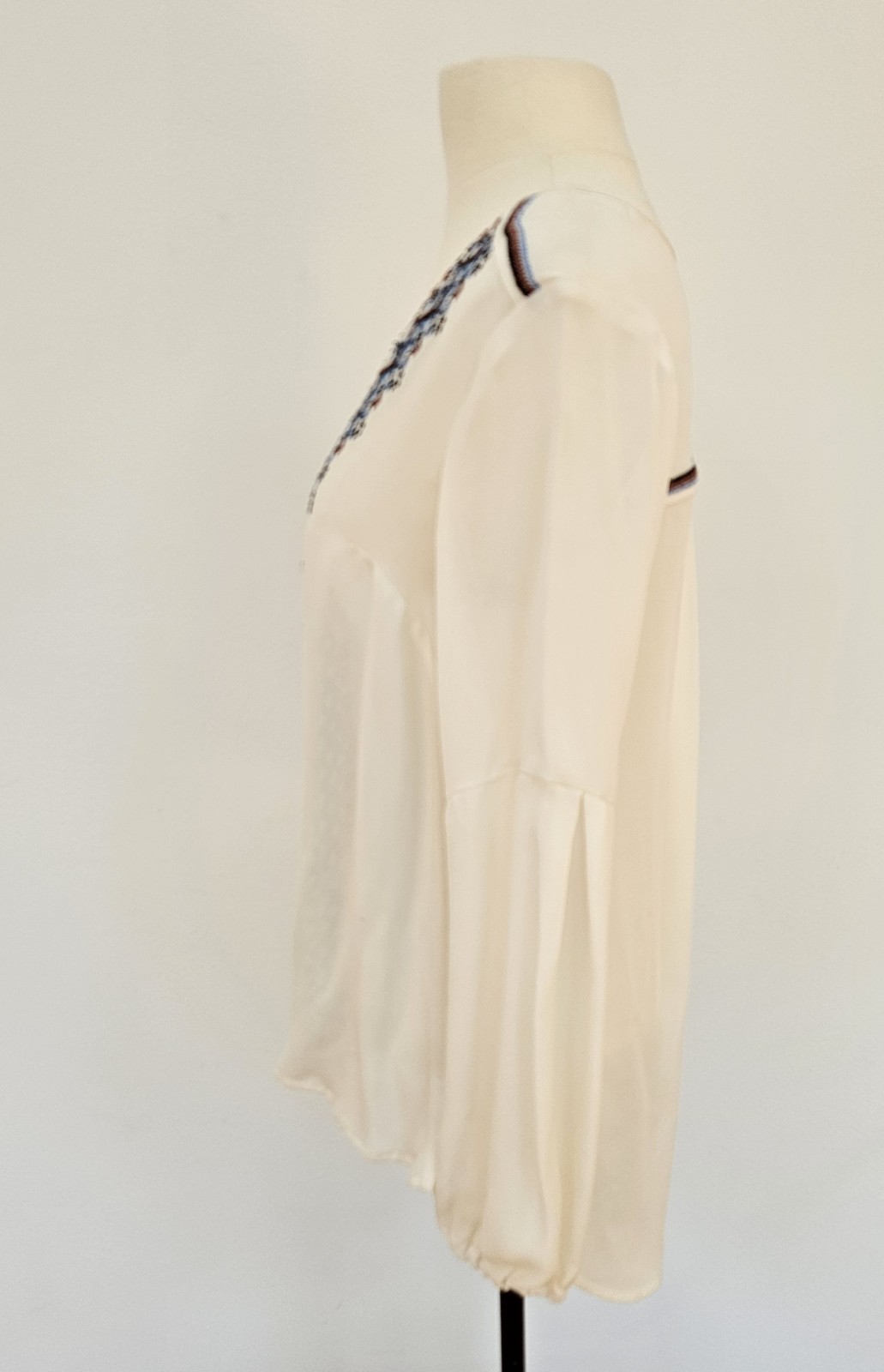 Veronica Beard Dream Long Sleeve Embroidered Silk Blouse Cream White Excellent 6