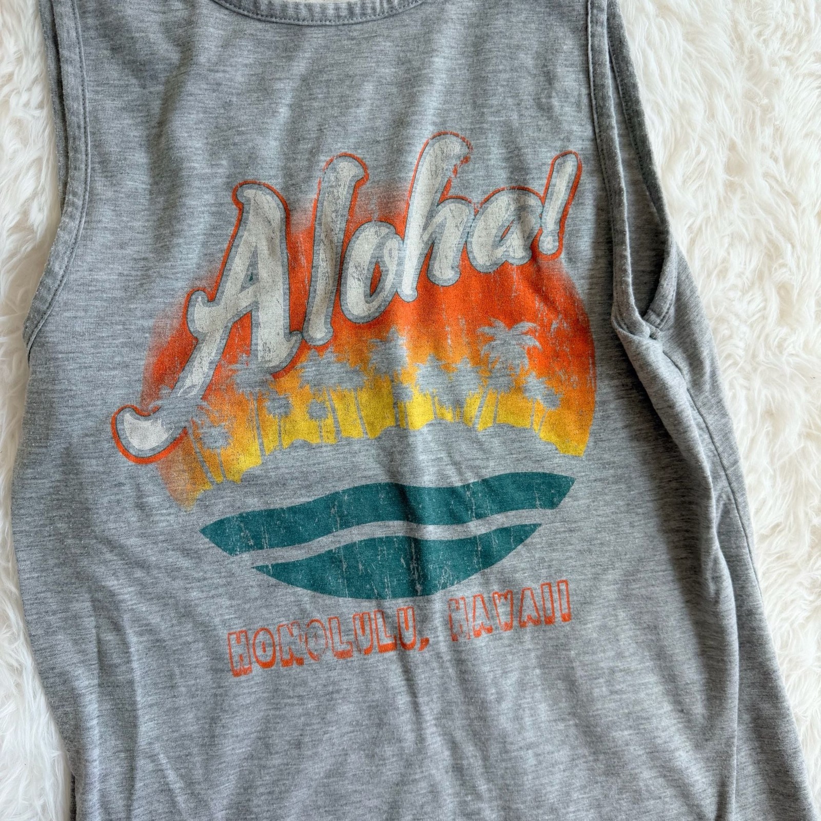Xhilaration Gray Aloha Honolulu Hawaii Graphic Tank Top