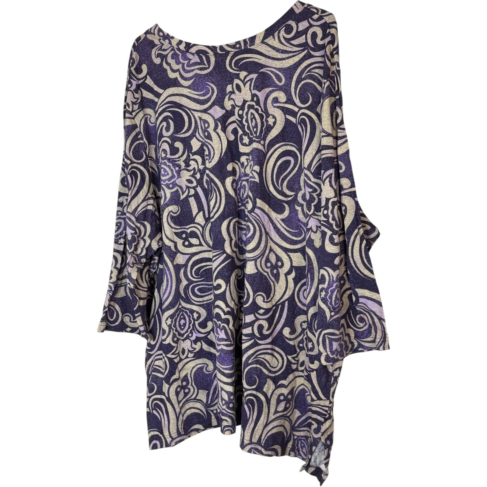 d&co Signature Womens Long Sleeve V Neck Paisley Print Tunic Top Purple Tan M