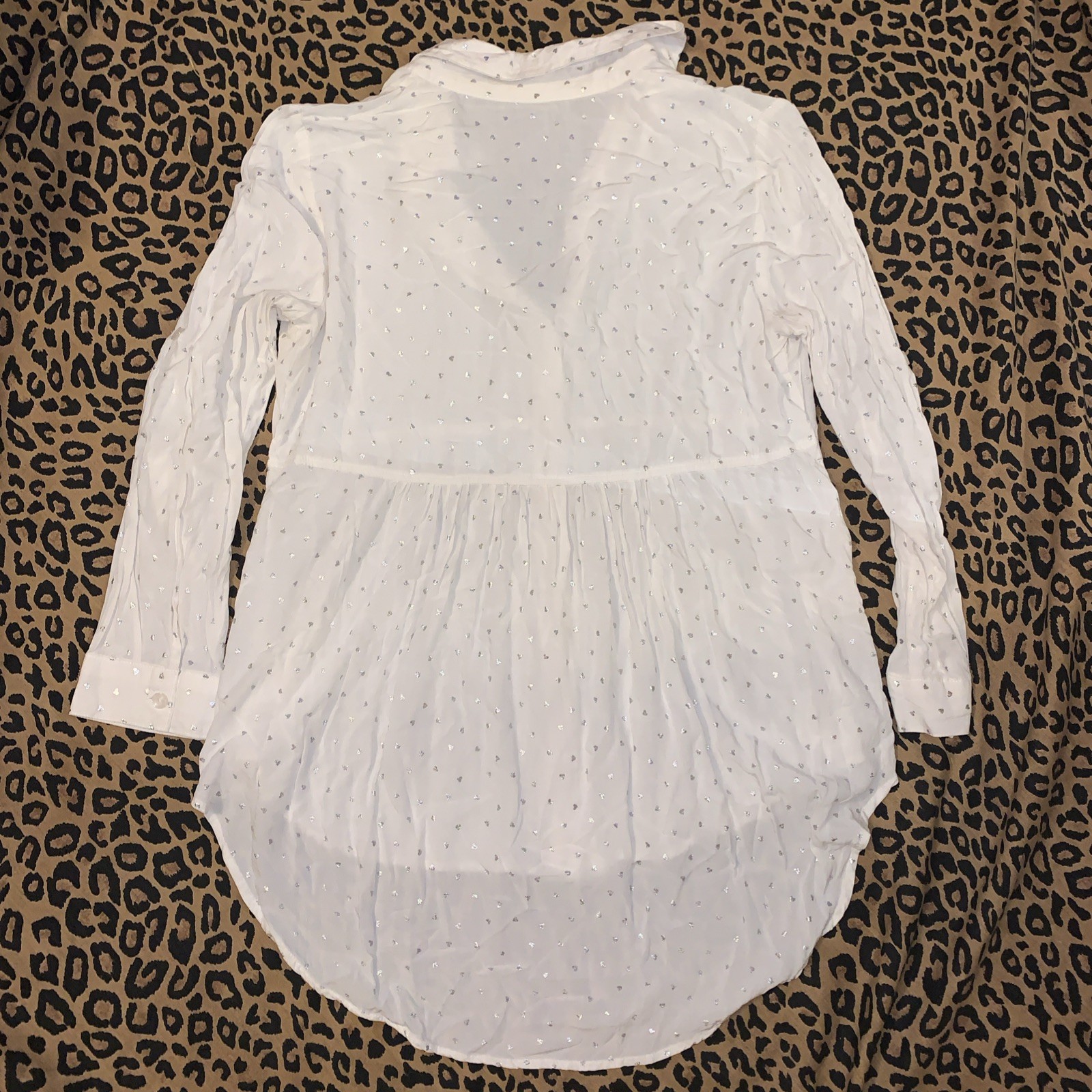 Solitaire White Silver Hearts Button Down Top L M