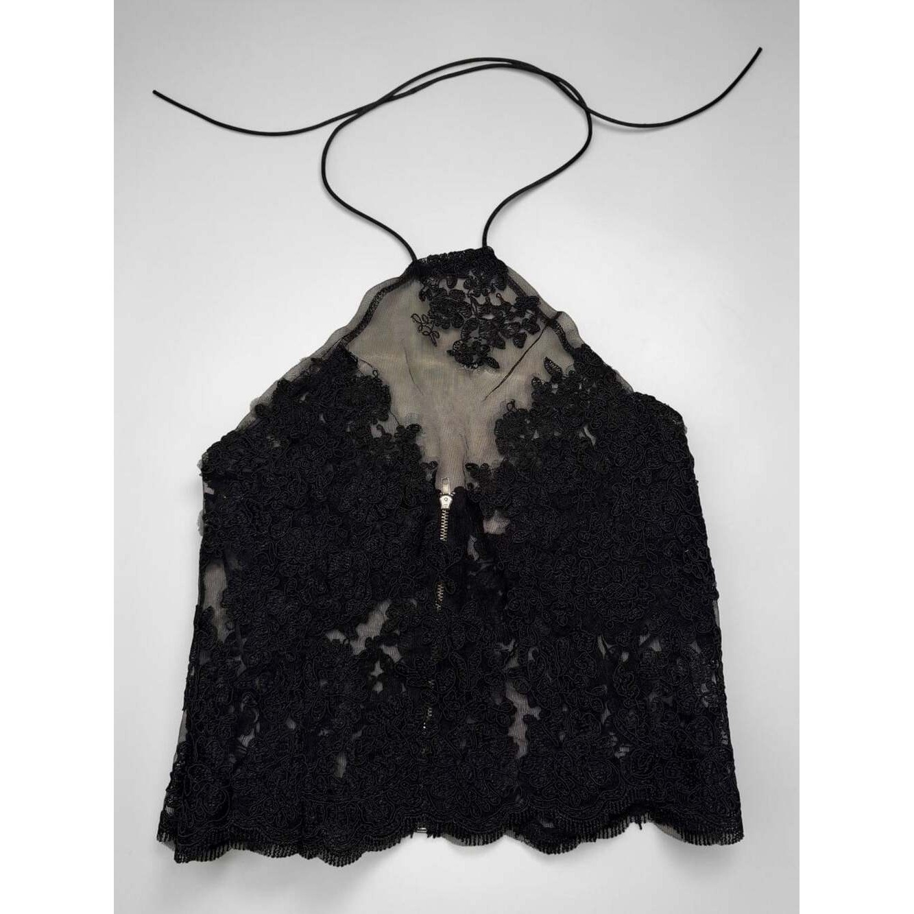 Luxe Fashion Label Black Lace Halter Neck Top with Full Back Zipper