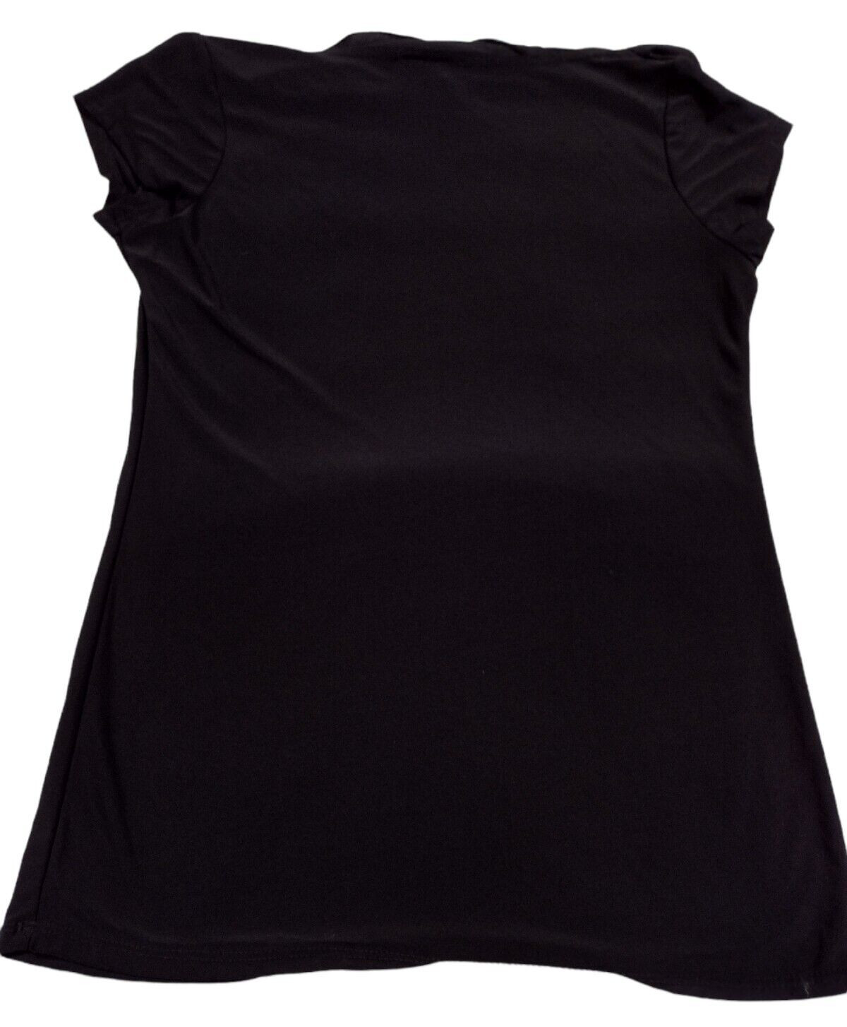 Dynamite Womens Medium Blouse Black Stretch Cowl Neck Cap Sleeve Embellishment