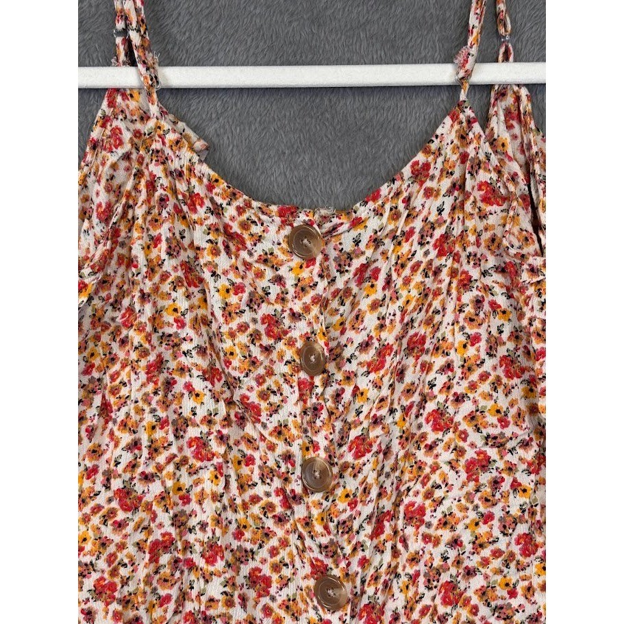 Daytrip Womens Floral Button Front Cami Top Orange Red Yellow Boho Size Large