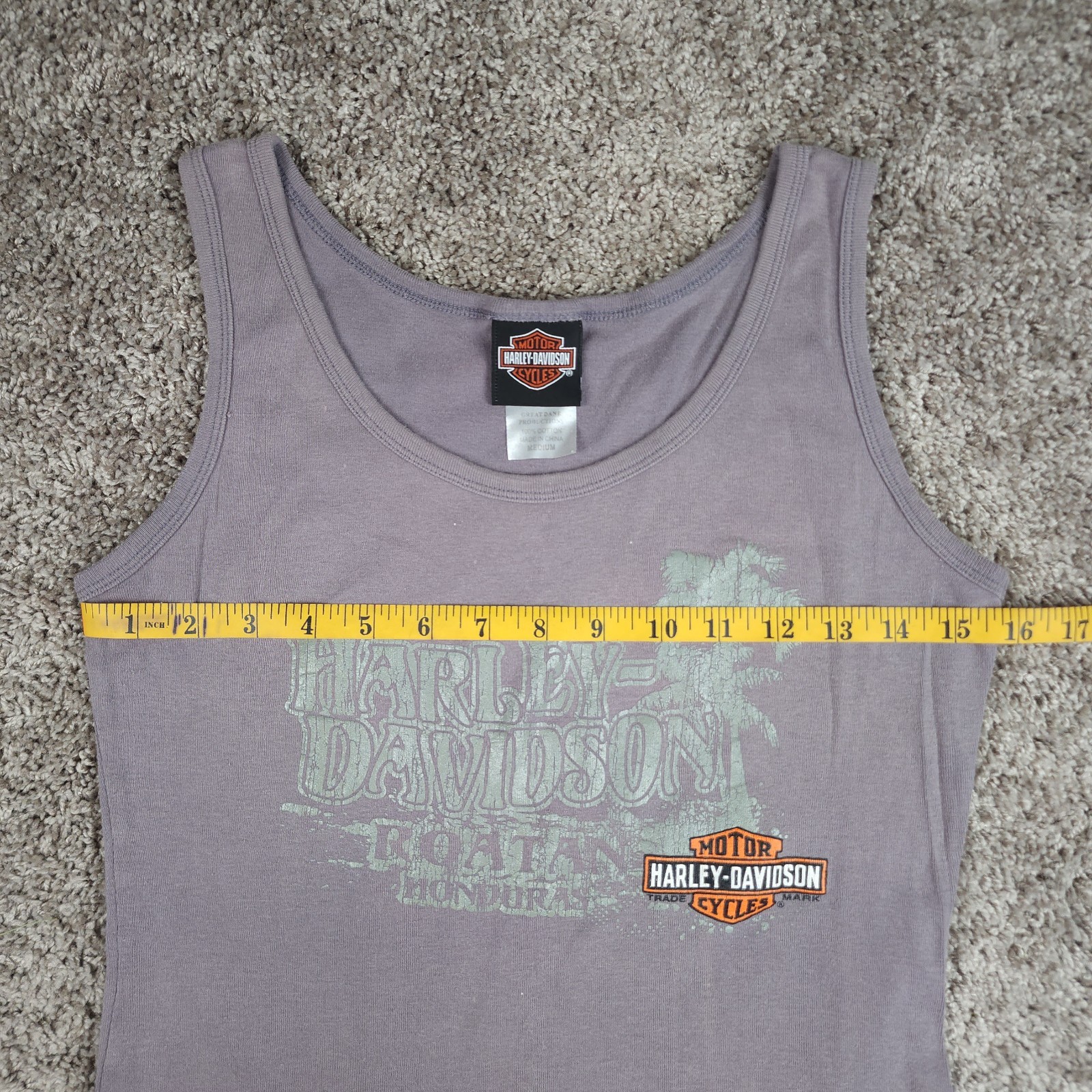 Harley-Davidson Tank Top Womens Medium Gray Cotton Roatan Honduras Biker Tee