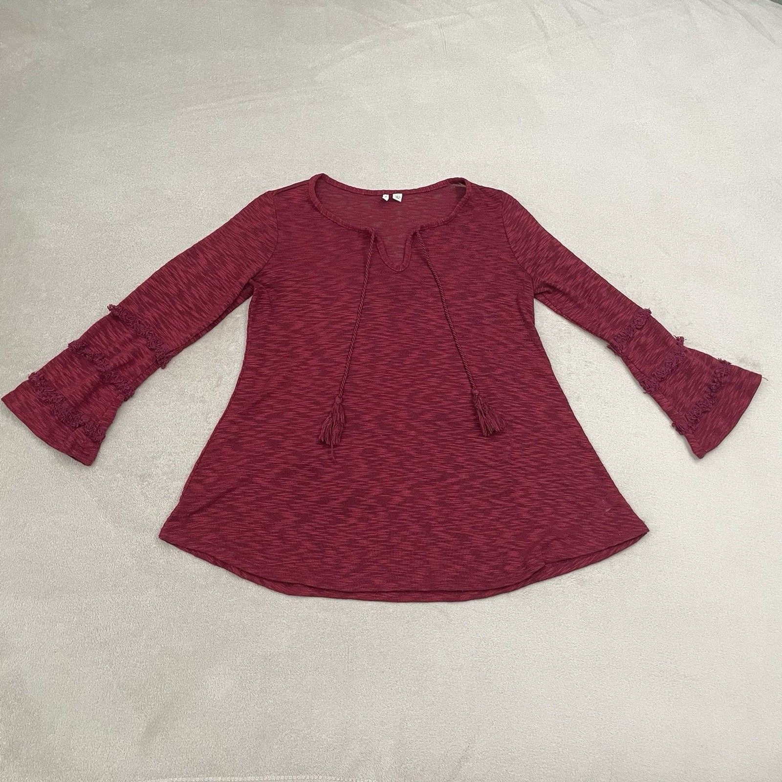 Cato Est 1946 Womens Size Small Bell Sleeve Blouse Top Thin Sweater Ruffle