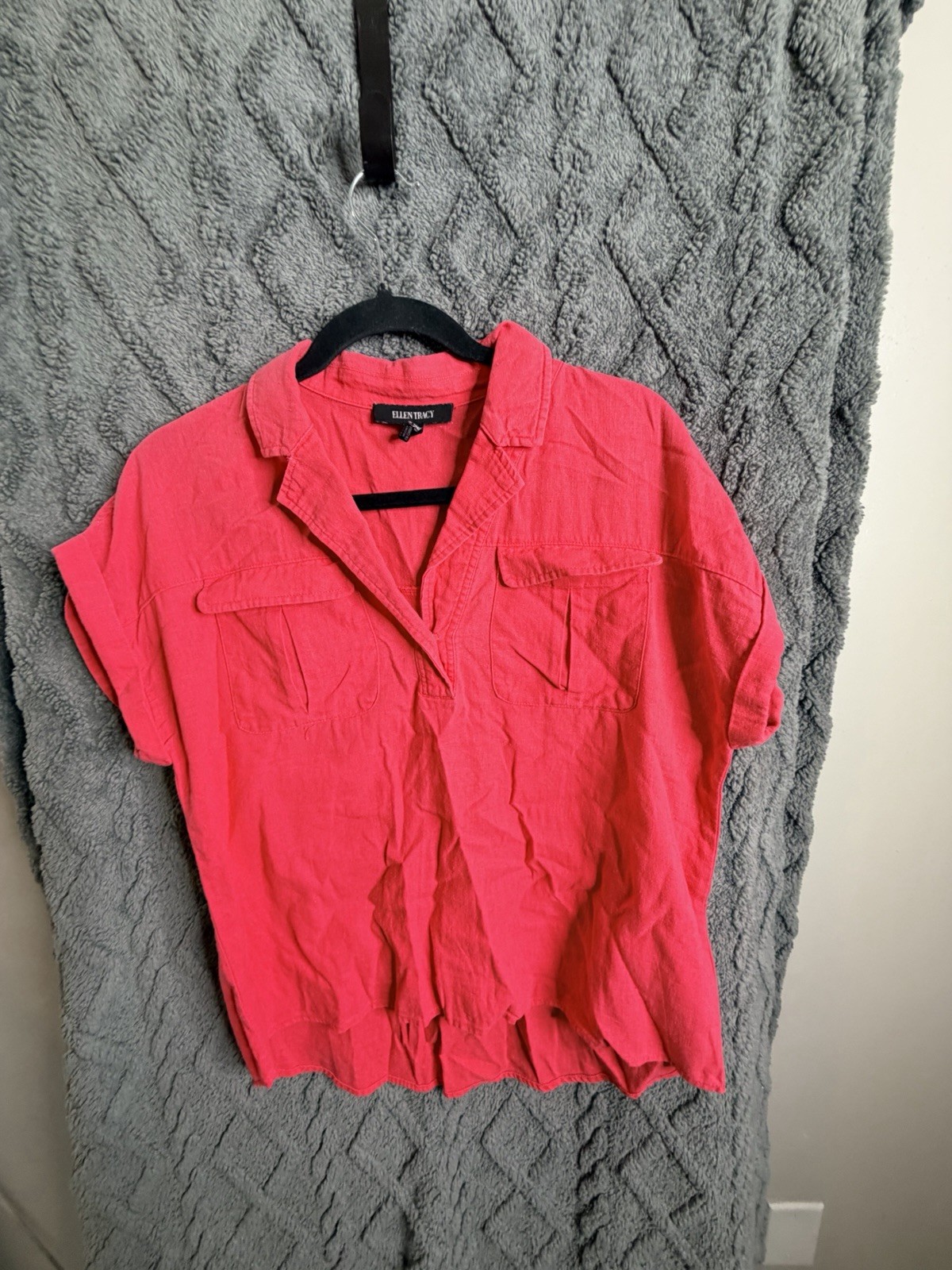 Ellen Tracy Womens Small Linen Blend Top