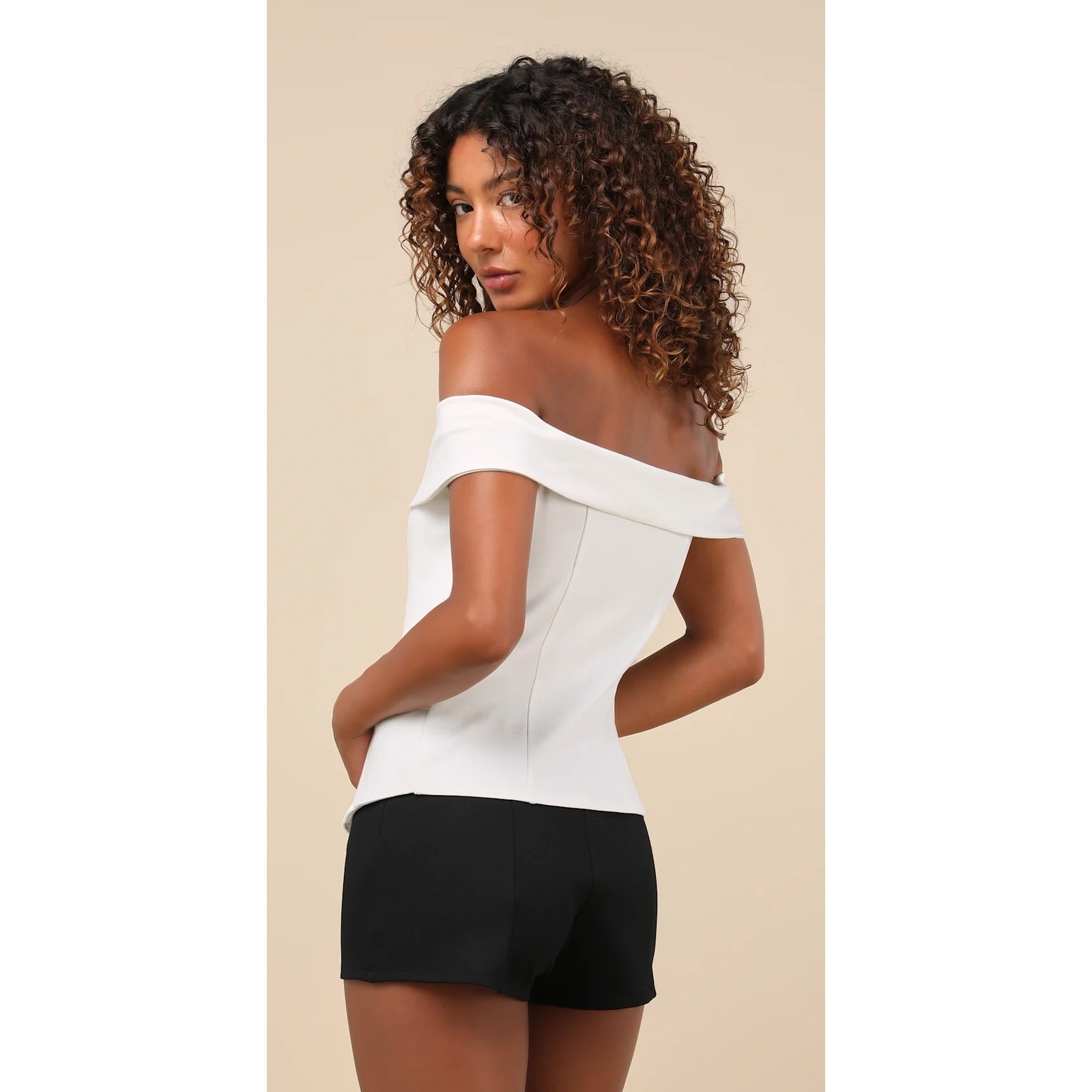 Lulus Vest Top Womens M Ivory Poised Mindset Off the Shoulder Button Front NWT