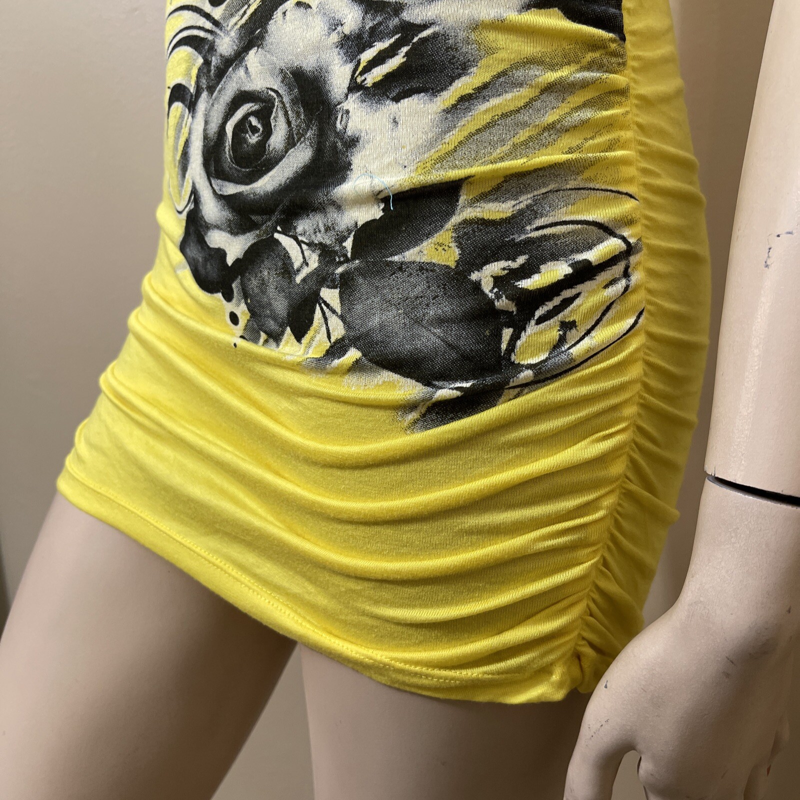 Women’s Yellow Painted Rayon Casual Summer Open Stretch Slim Size S Blouse Tunic