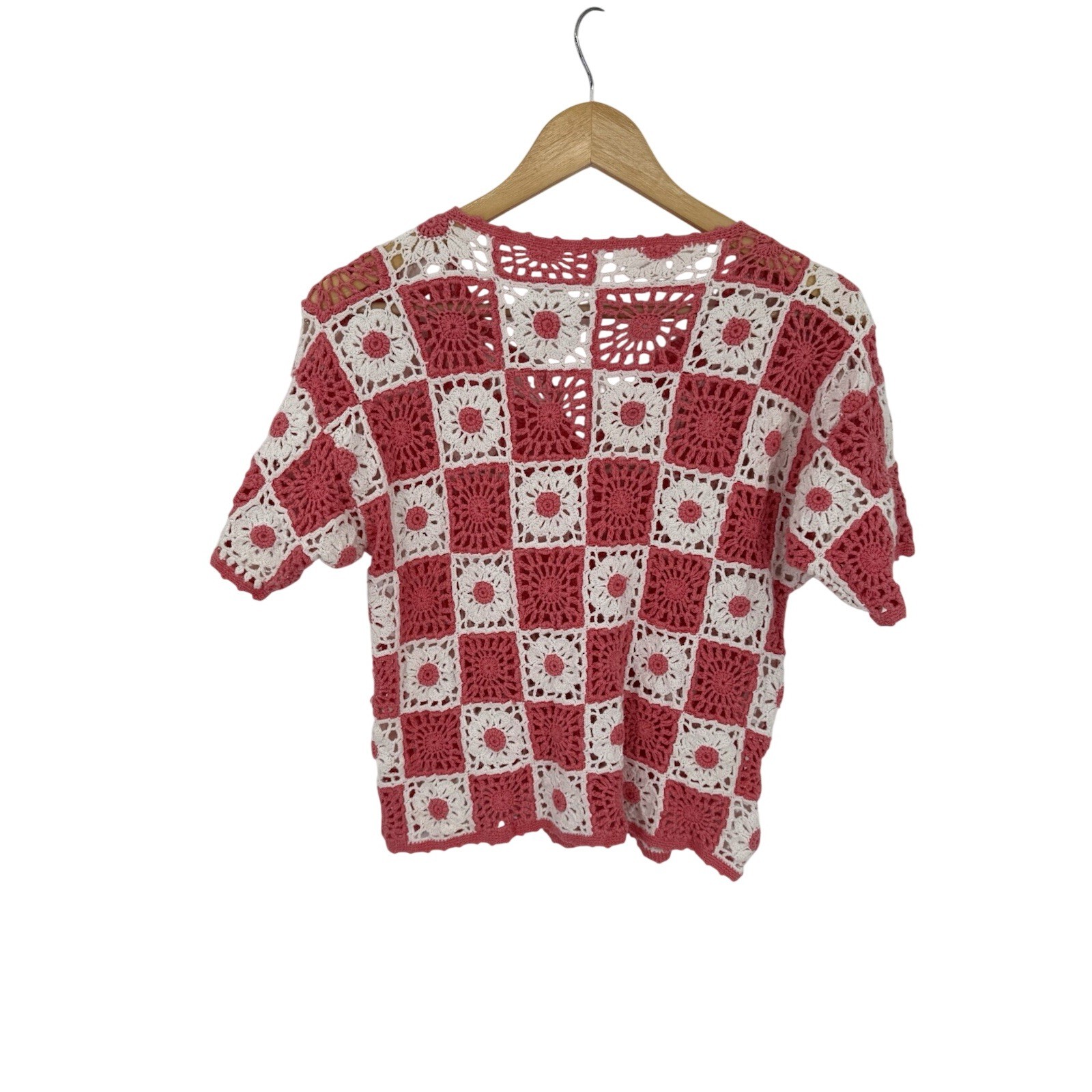 Granny Square Button Up Top No Size Tag Boho Hippie Grandma Core Retro Crochet