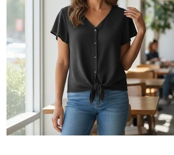 S Weatherproof Vintage Women’s Tie Front Top Shirt Black Size Small New