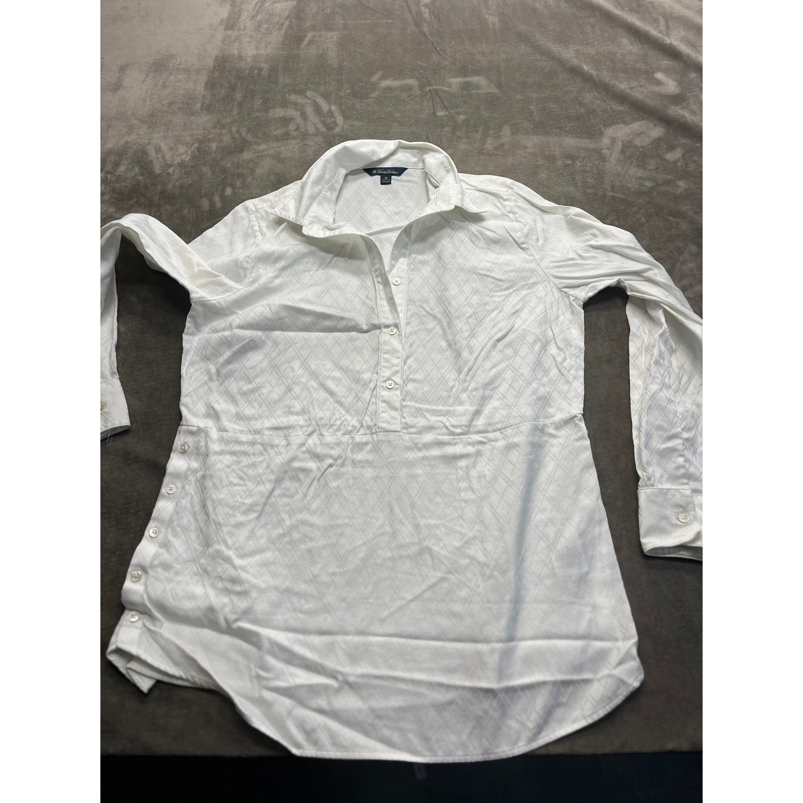 Brooks Brothers White Diamond Jacquard Button Front Tunic Blouse Size 12