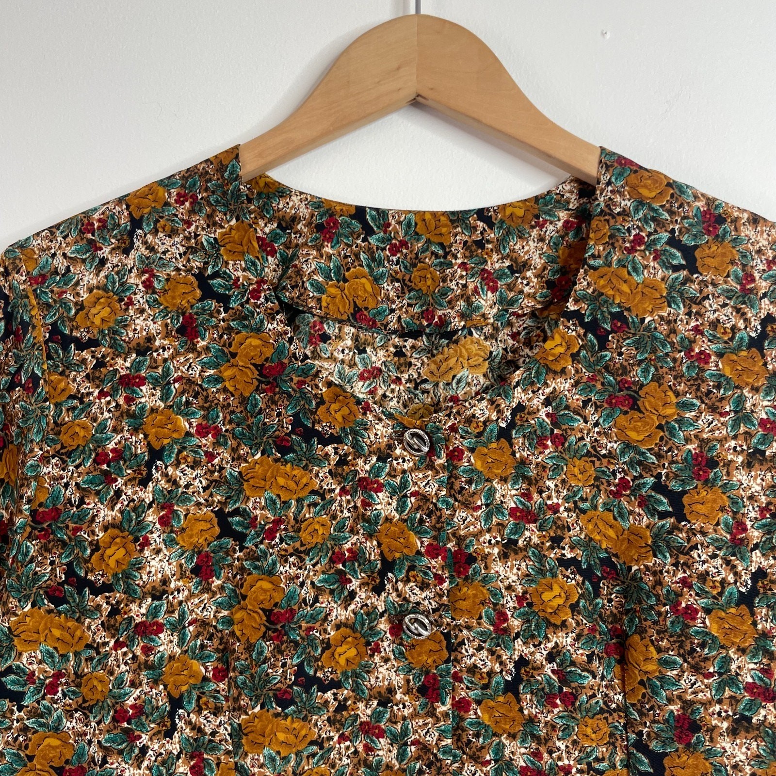 Vintage Button Up Blouse Medium 70s 80s Handmade Floral Cottage Feminine Fairy