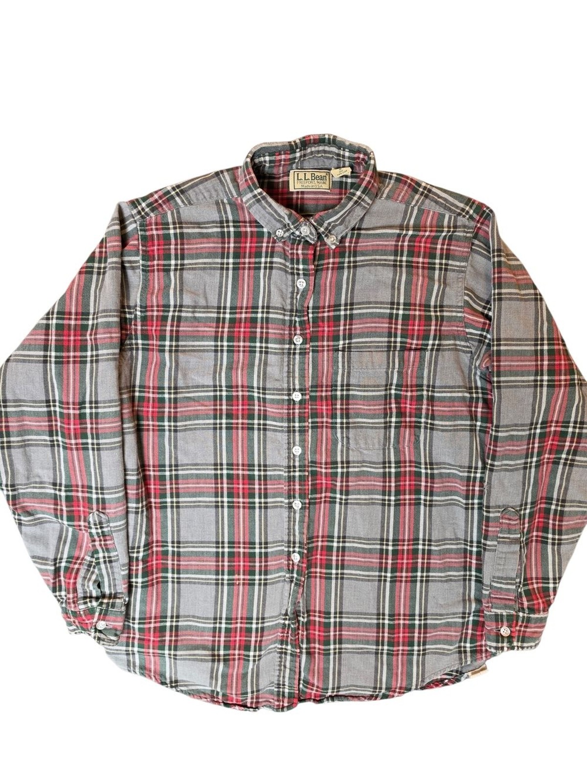 L.L. Bean Woman’s Flannel Shirt 10 Red Gray Plaid Button-Down Outdoor Gorpcore