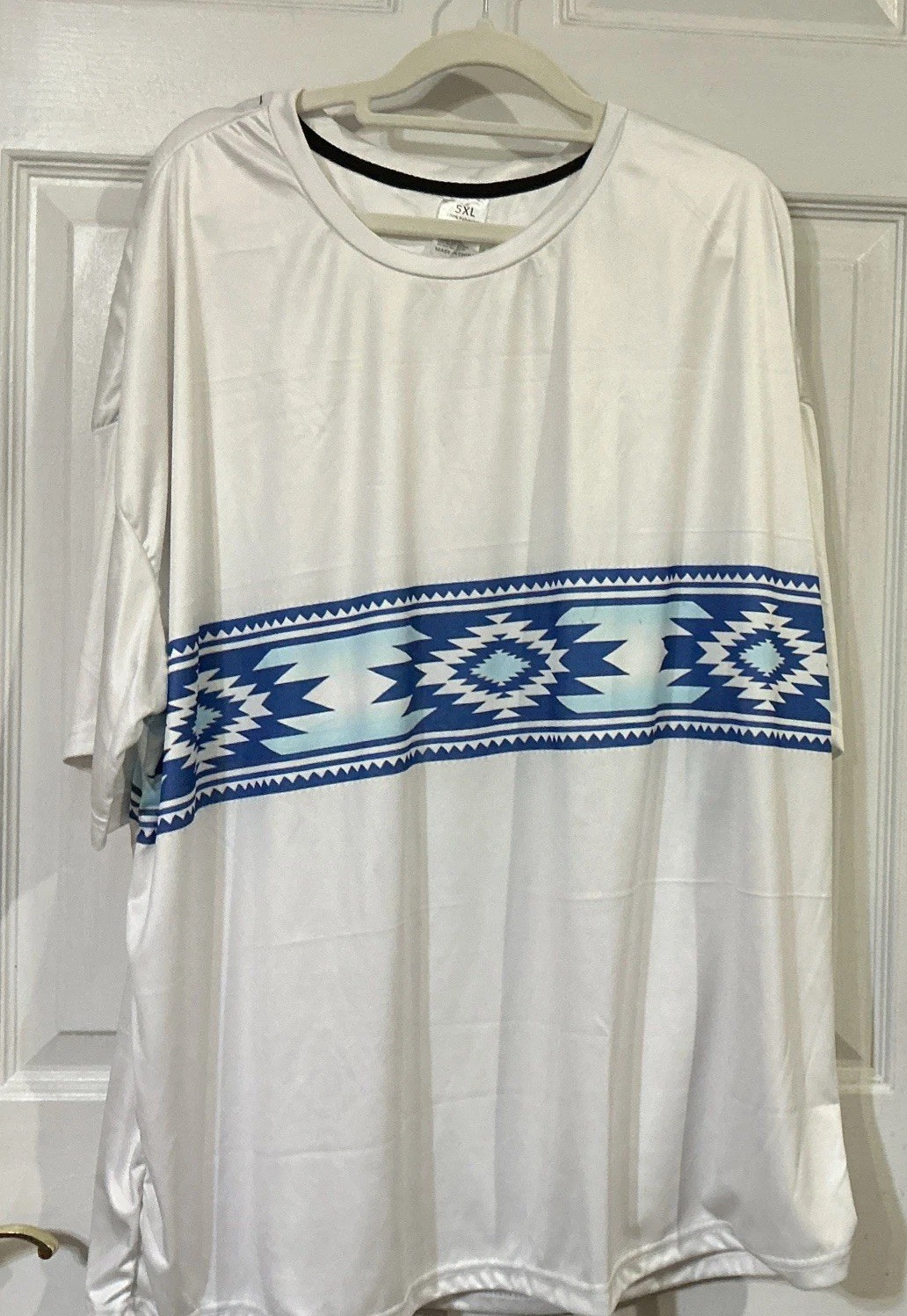 Ladies 5xl Short Sleeve White And Blue Color Pullover Shirt