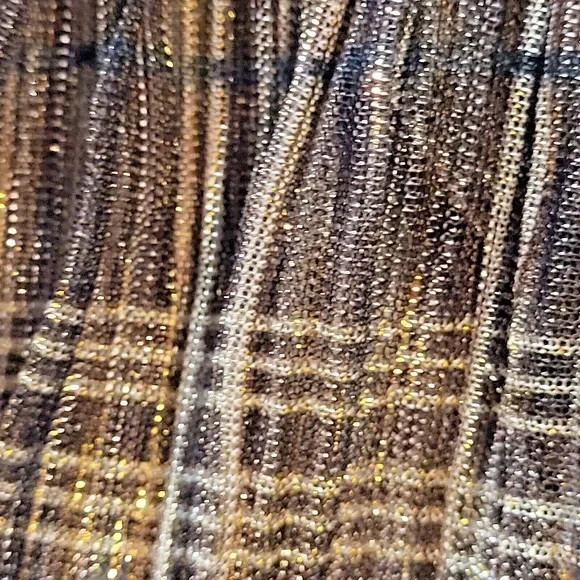 Knox Rose Large Brown Black Gold Plaid Blouse Sheer Lined Peplum Elastic Waist