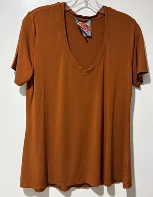 Johnny Was Rust Brown Viscose/Bamboo/Spandex V-neck Swing Tee~M