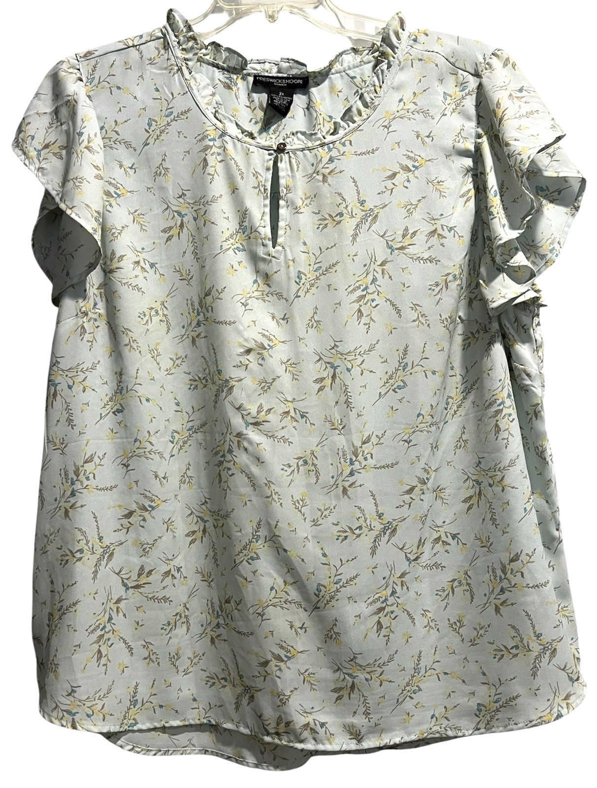 Preswick & Moore Top Size 2X Floral Blouse Keyhole Button Neckline Boho Tunic