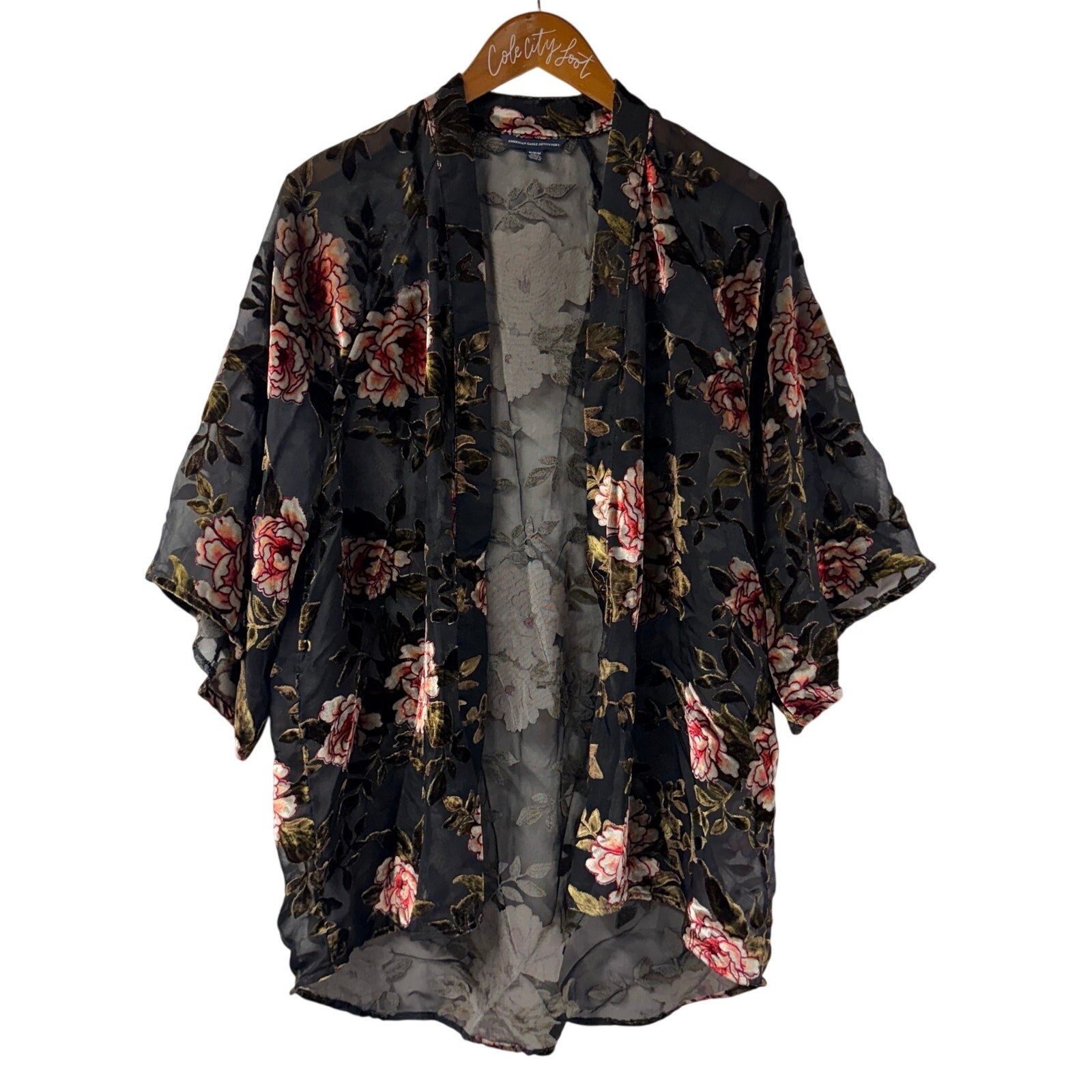 American Eagle Burnout Floral Medium Semi Sheer Open Cardigan