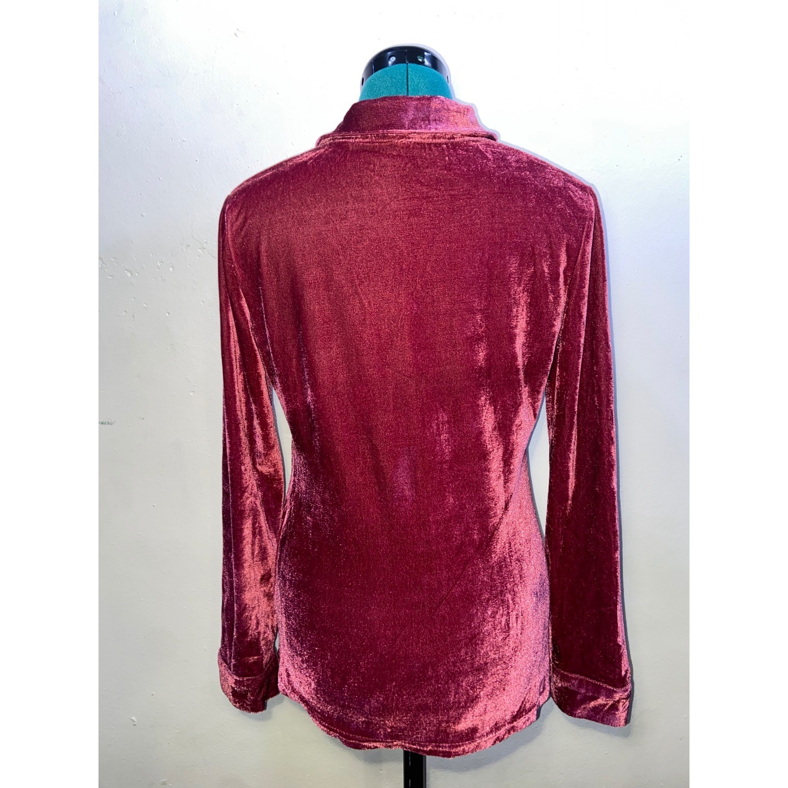Elfin Dark Pink Velvet Button Down Shirt Y2K Barbie Velour Jacket Whimsigoth -L